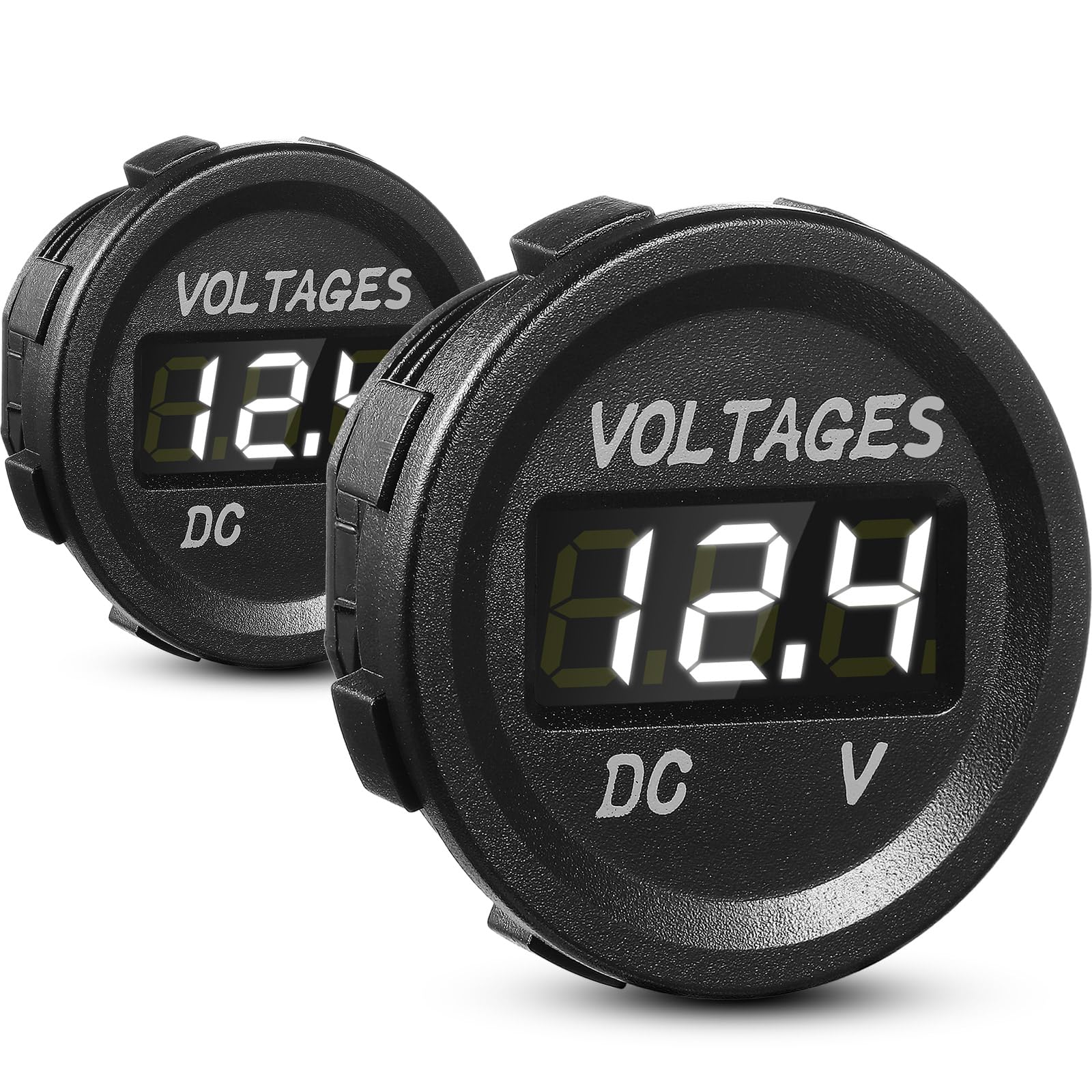 BBTO 2 Pieces DC 12V Car Voltage Gauge LED Display Waterproof Voltmeter Digital Round Panel Voltmeter Compatible with Vehicle Mo