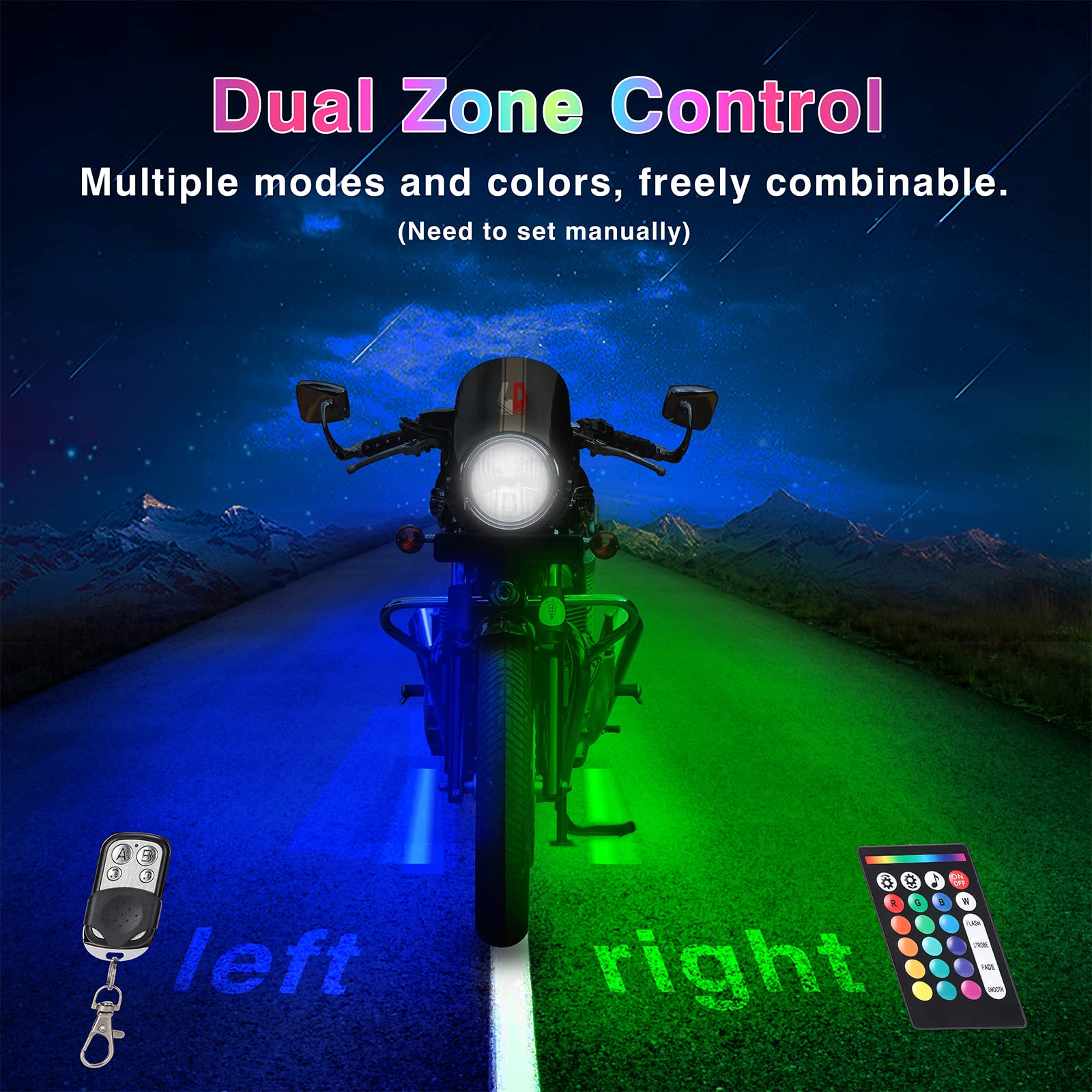 LD DARKEAGLE 24PCS RGB Motorcycle LED Lights Kit, Waterproof Neon Accent, APP/RF Remote, Model LD-2X-strip-24