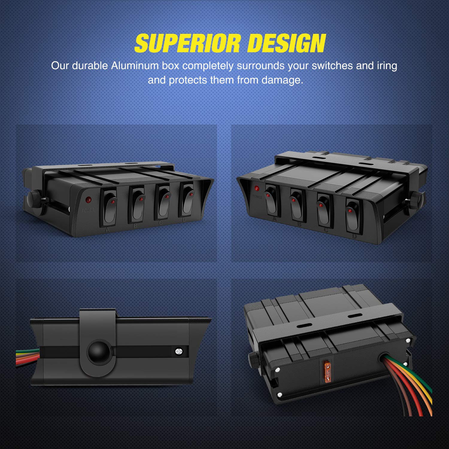 Nilight 4 Gang Rocker Switch Box SPST Toggle Switch Panel 12V 24V 20A Switch Panel 40Amp Max for Automotive Cars Vehicles Boats