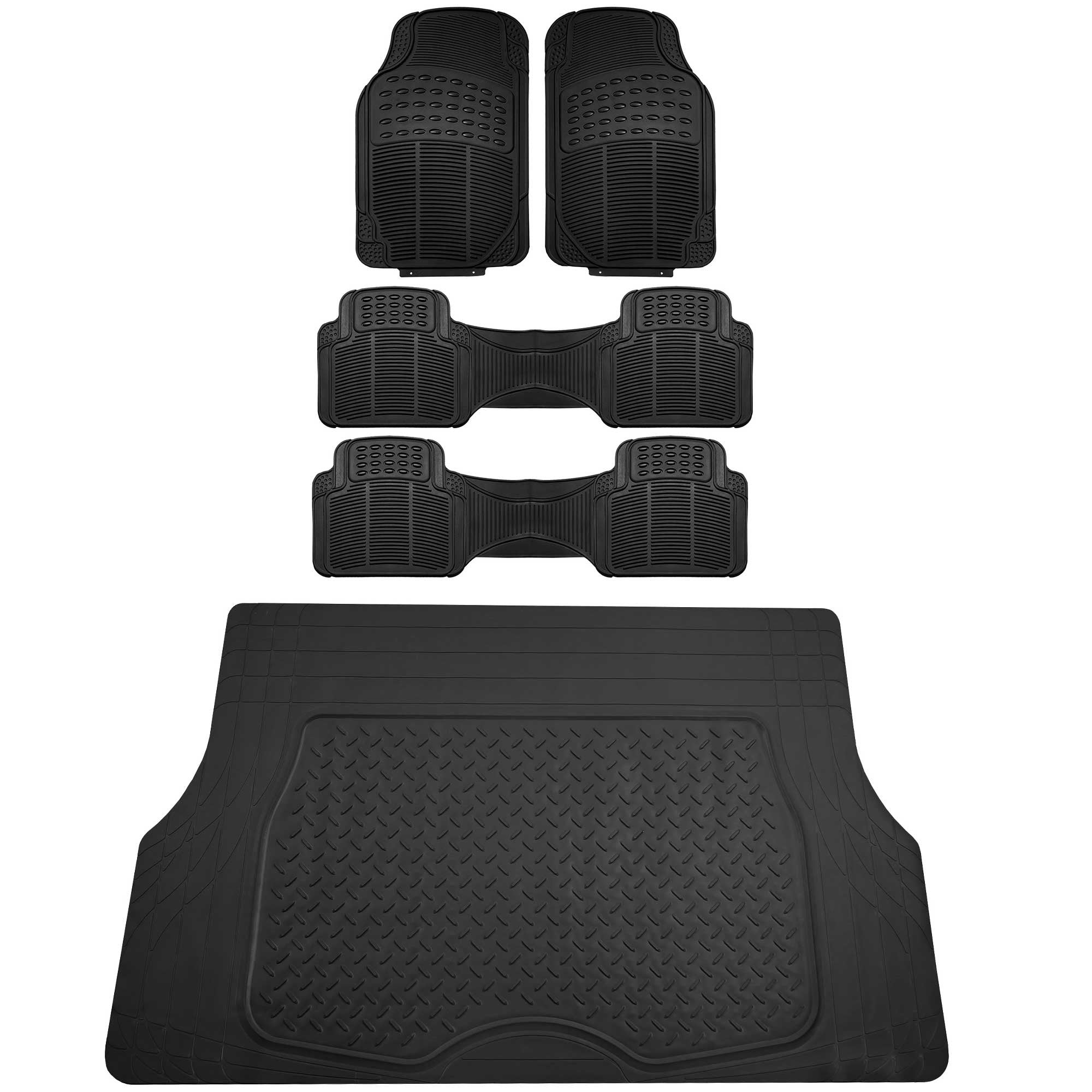 FH Group 3 Row Climaproof Trimmable Non-Slip Vinyl Floor Mats with Cargo Liner- Universal Fit for Cars Trucks and SUVs (Black) F