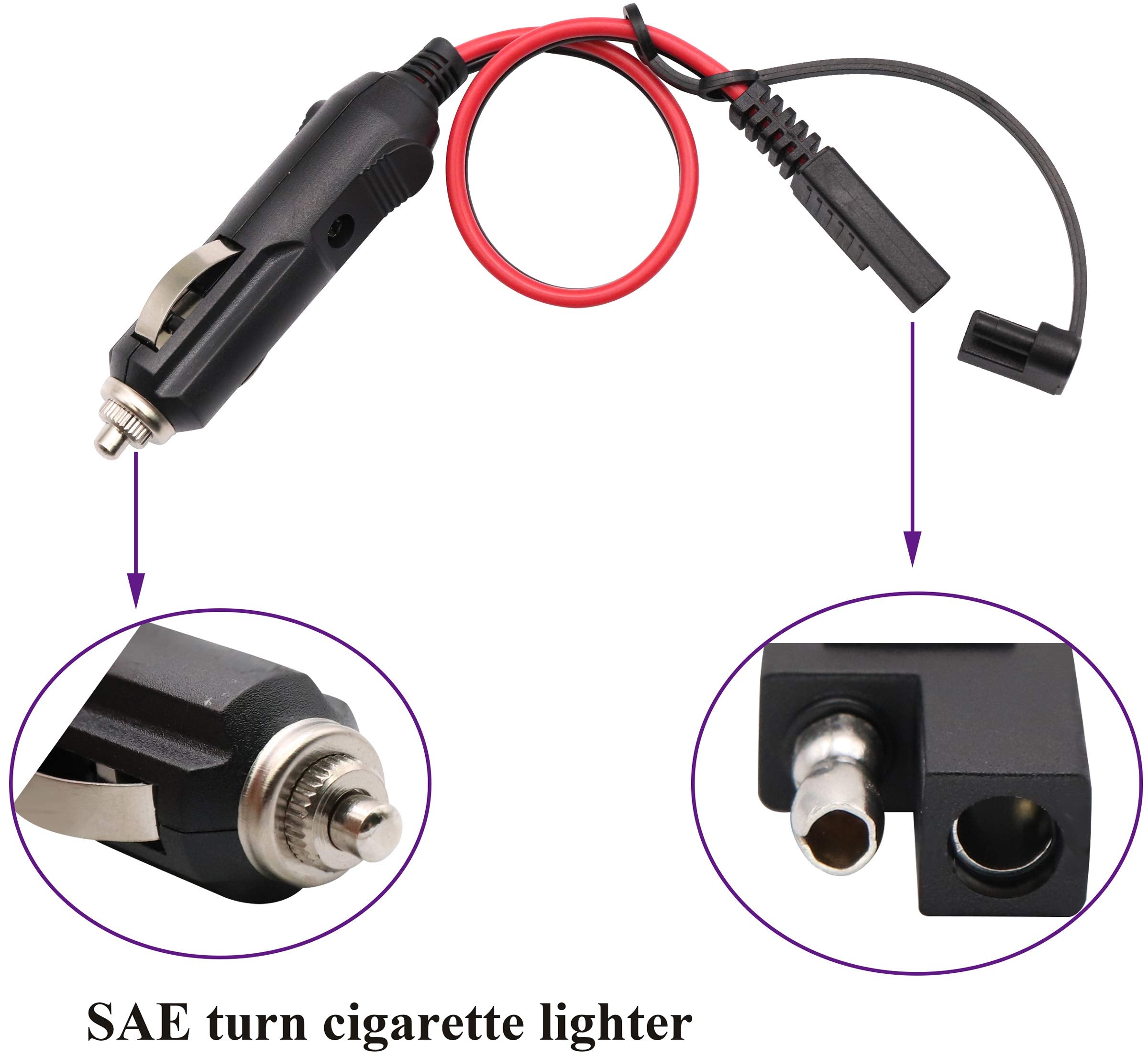 AAOTOKK SAE Cigarette Lighter Charger Cable,16AWG 12V Cigarette Lighter Male Plug to SAE 2 Pin Quick Release Disconnect Connecto