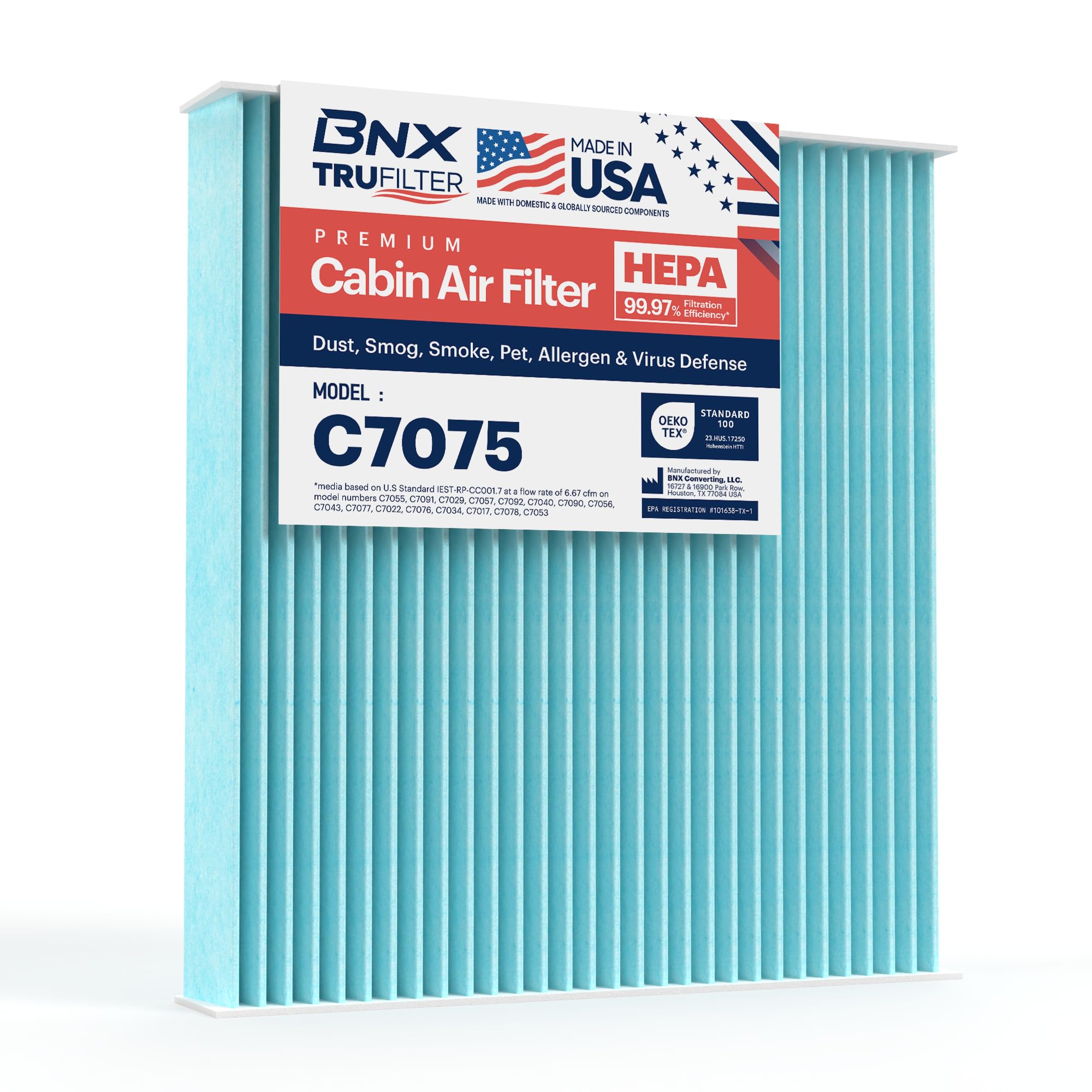 Bnx Trufilter C7075 Cabin Air Filter, Hepa 99.97%, Made In Usa, Compatible With Honda Fit, Scion Fr-S; Subaru: Brz; Toyota: 86