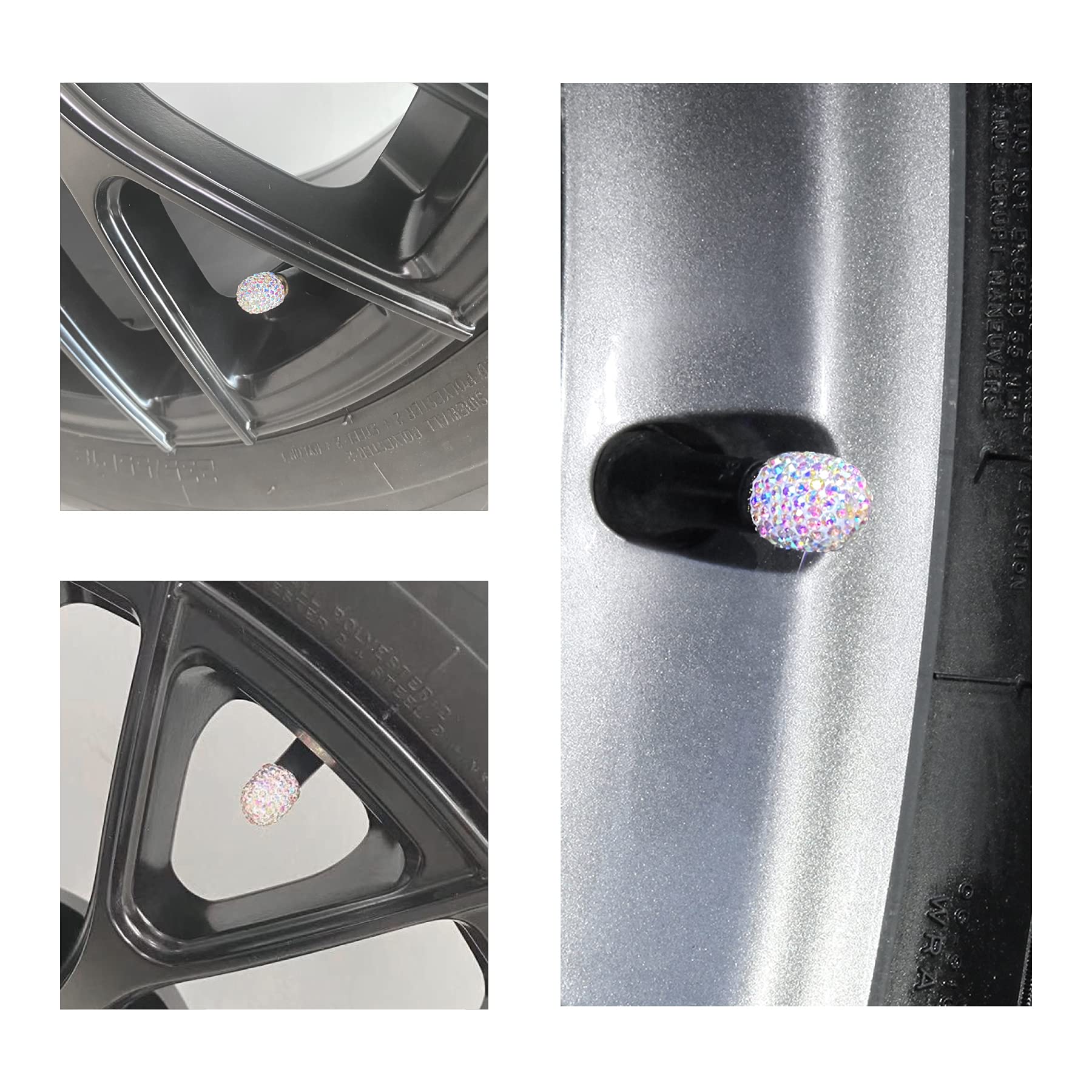 Justtop 4 Pack Handmade Crystal Rhinestone Car Tire Valve Stem Caps, Car Wheel Tire Valve, Attractive Dustproof Bling Car Accessories, Universal For Cars, Trucks And Motorcycles-Ab Color