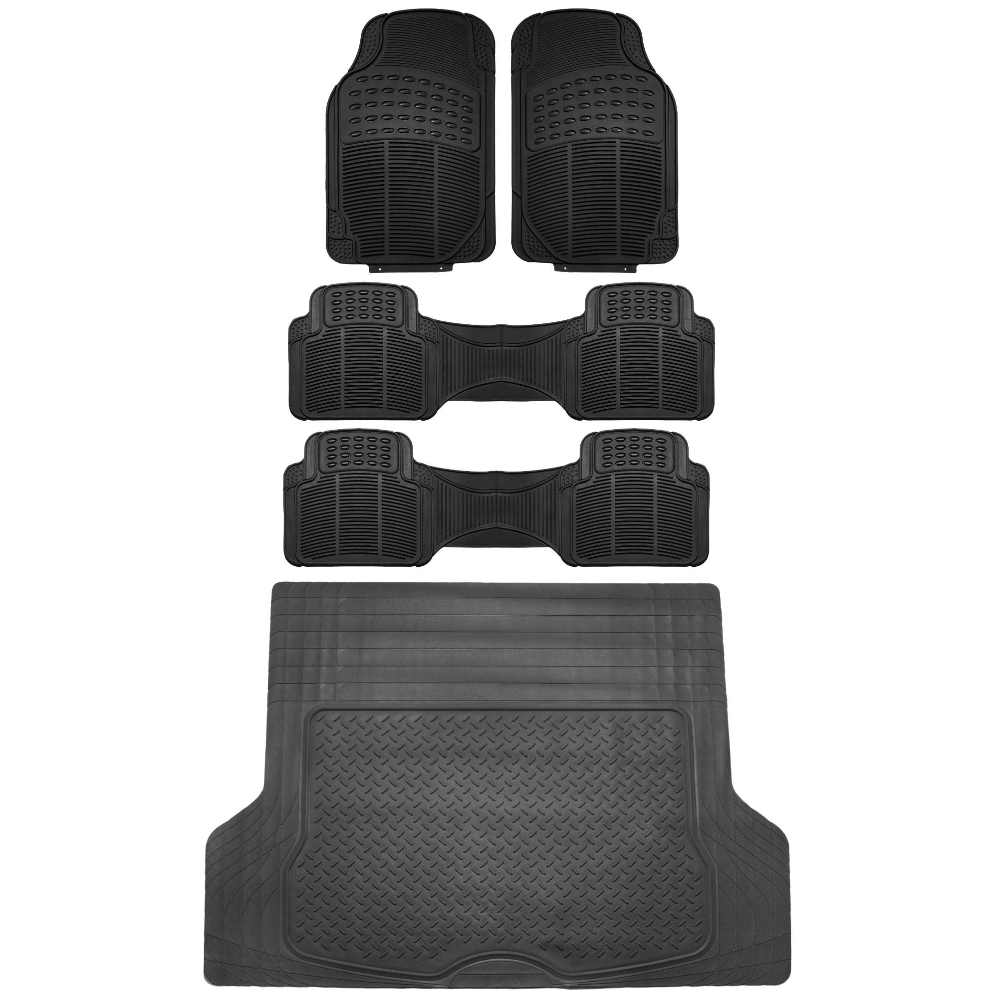 Fh Group Climaproof Trimmable Non-Slip Vinyl Floor Mats 3 Row Set - Universal Fit For Cars Trucks And Suvs (Black) F11306 + F164