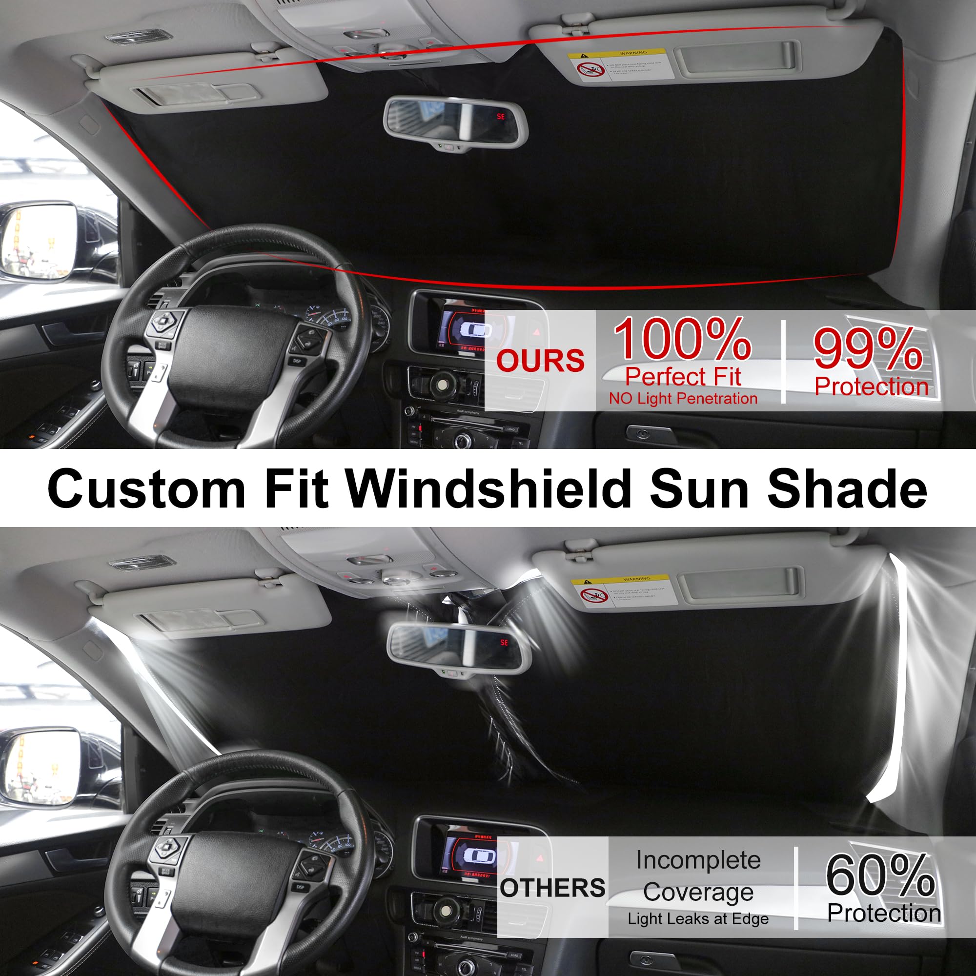 Windshield Sun Shade Foldable Sunshade Protector Custom Fit Jeep Cherokee 2014-2024 Trailhawk,Overland, Limited, Latitude, Altit