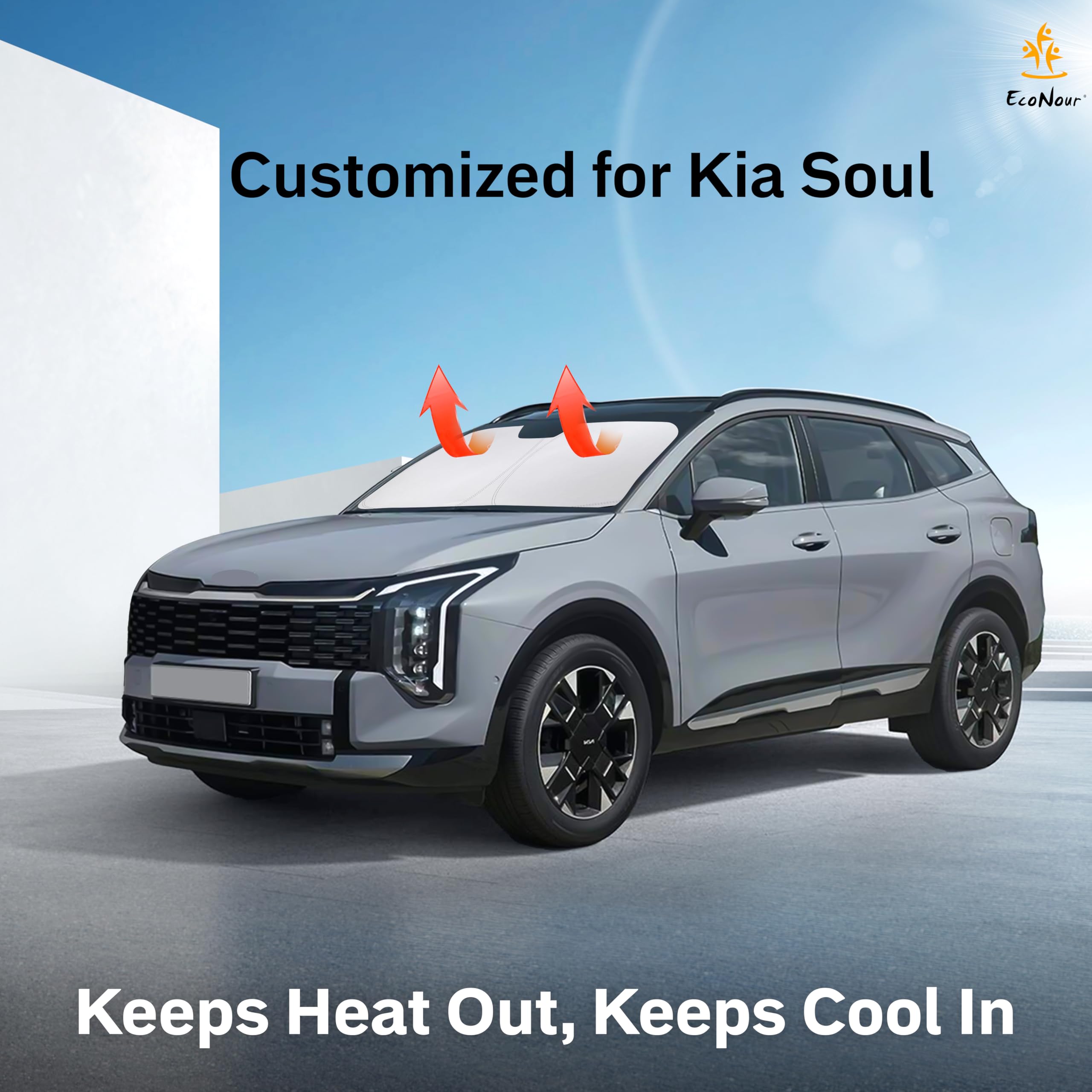 EcoNour Windshield Sunshade for Kia Soul 2020-2025 - 240T Polyester, Black & Silver, UV Protection, Foldable Car Accessory
