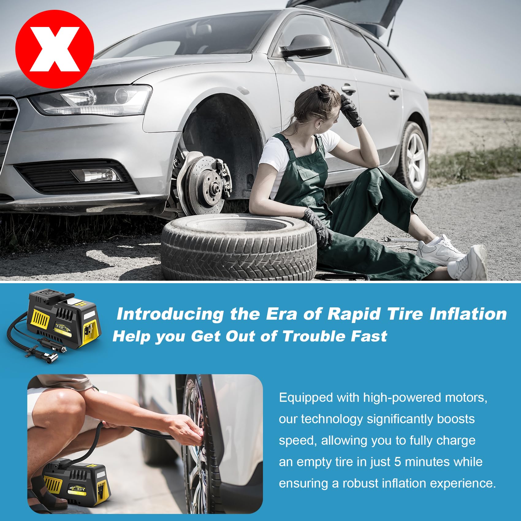 Portable Tire Inflator Digital Air Compressor 12V Dc Tire Air Pump Car Accessories With Auto Shut-Off Function, Emergency Led Li