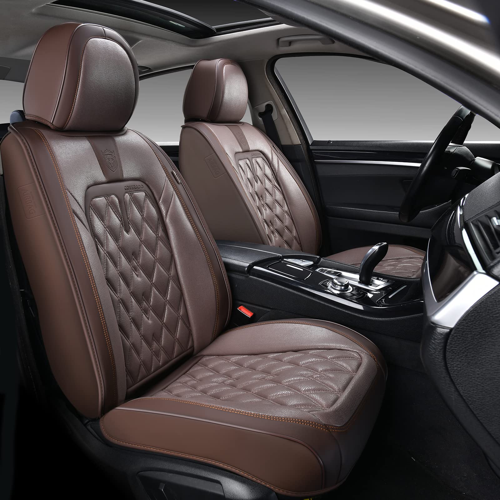 Coverado Car Seat Covers Front Seats, 2-Pack Luxury Leathaire Seat Covers For Cars, Waterproof Car Seat Protector, Anti-Slip Car