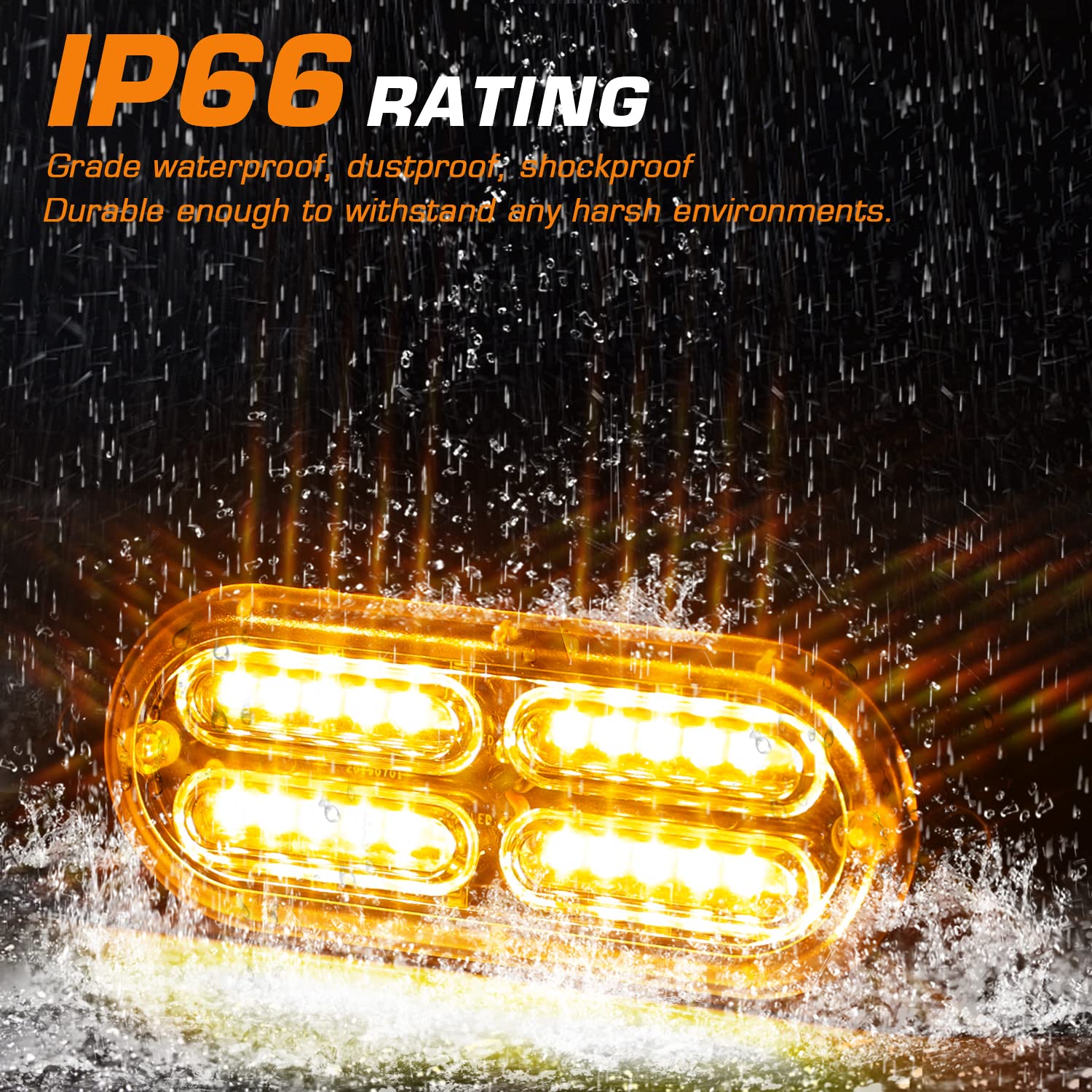 Linkitom 4Pcs Ultra Slim Sync Feature 24-Led Car Truck Surface Mount Emergency Hazard Warning Strobe Light (Amber)