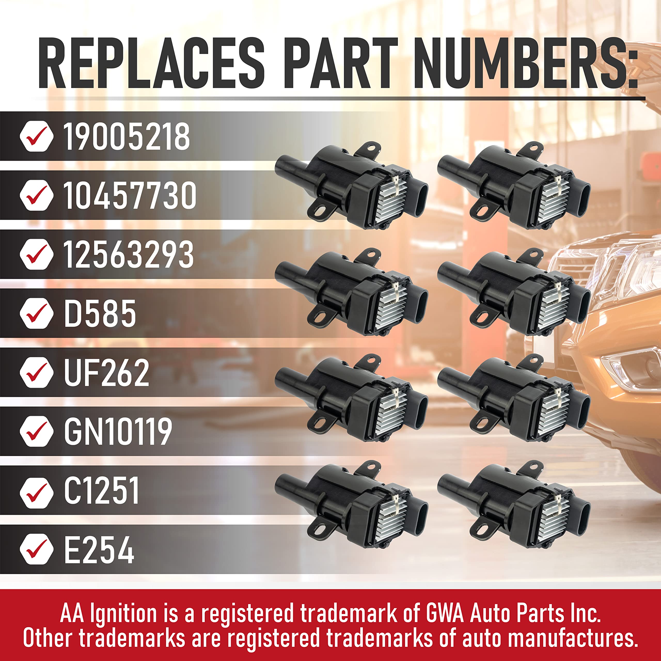 Ignition Coil Pack Set Of 8 - Replaces 12563293, D585, C1251, 19005218 - Compatible With Chevrolet, Gmc, Cadillac & Other Gm Veh