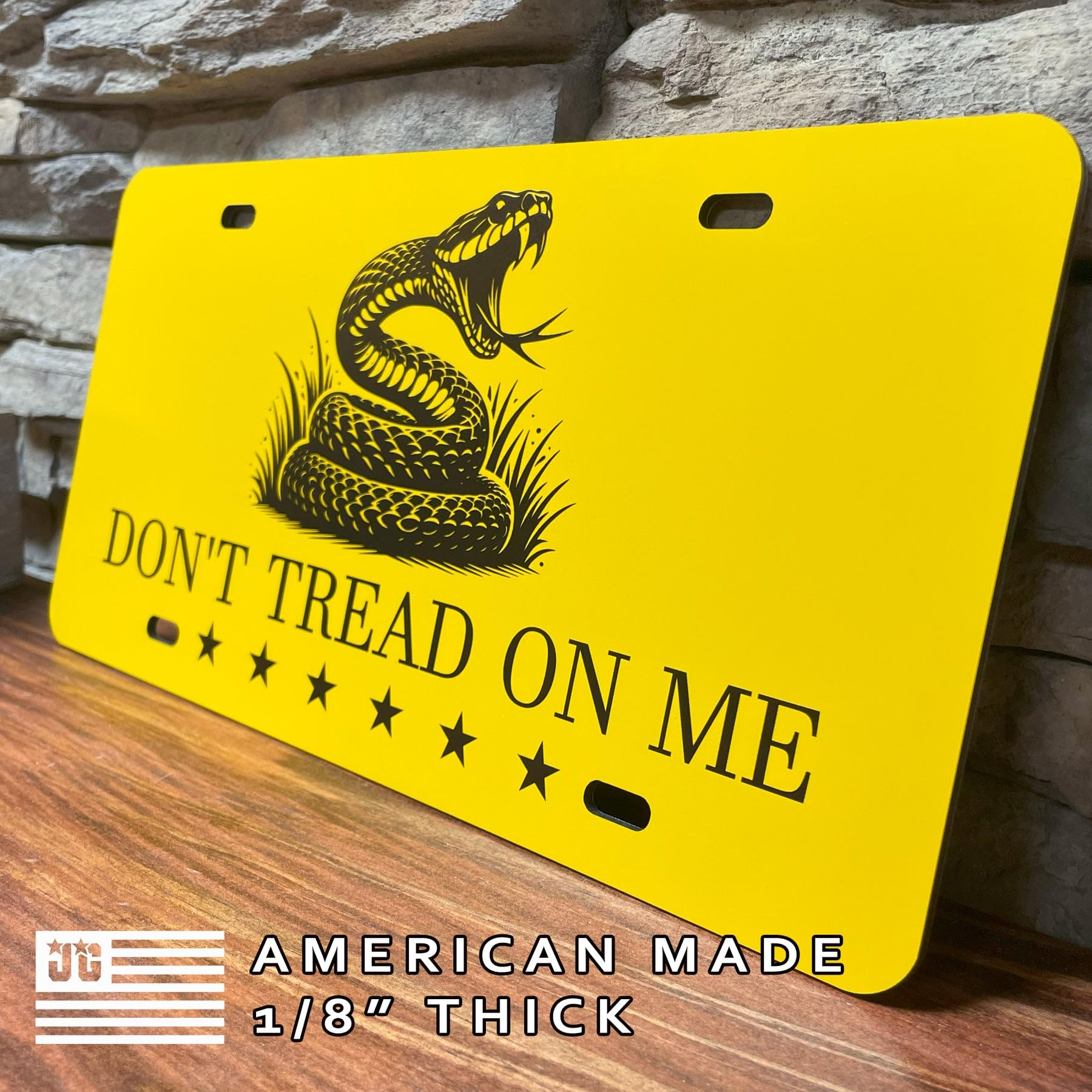 Jass Graphix Don'T Tread On Me Car Tag, Gadsden Flag License Plate - Bright Yellow Don'T Tread On Me Design, Outdoor Durable Mat