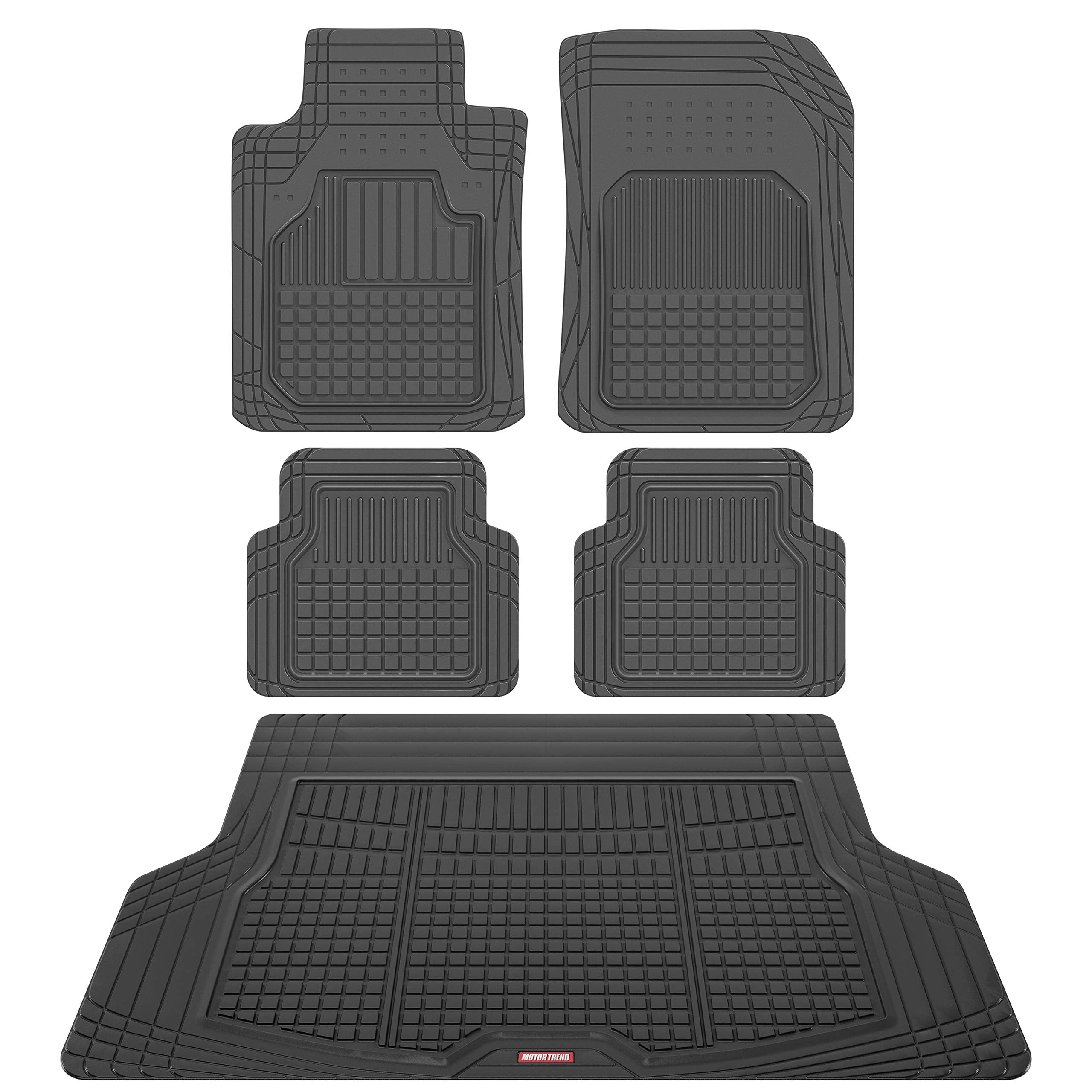 Motor Trend FlexTough Rubber Car Floor Mats and Rear Cargo Trunk Liner Mat, Full Set Trim-to-Fit Performance Heavy Duty Auto SUV