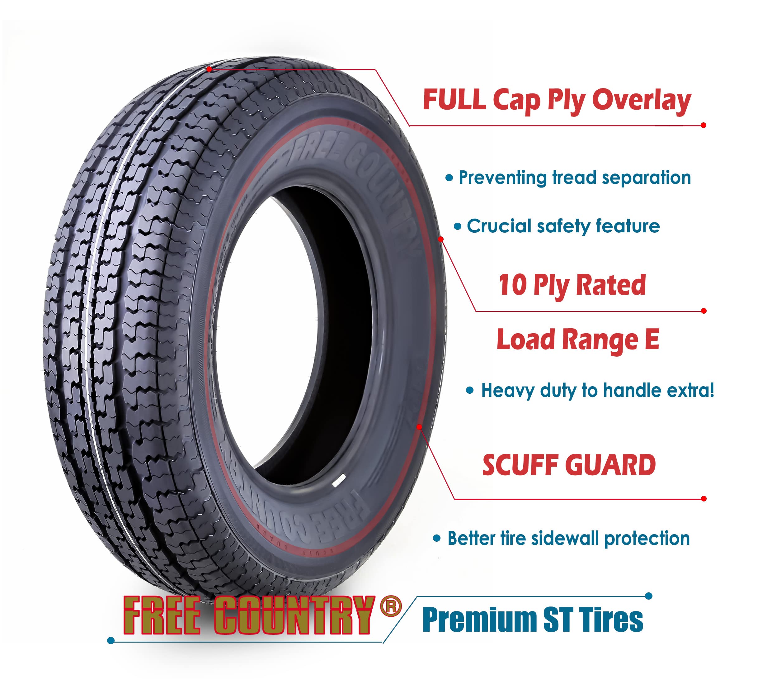 Libra Trailer Parts Heavy Duty Trailer Tires - Set of 4 ST205/75R15 10-Ply Load Range E Steel Belted Radial with Scuff Guard