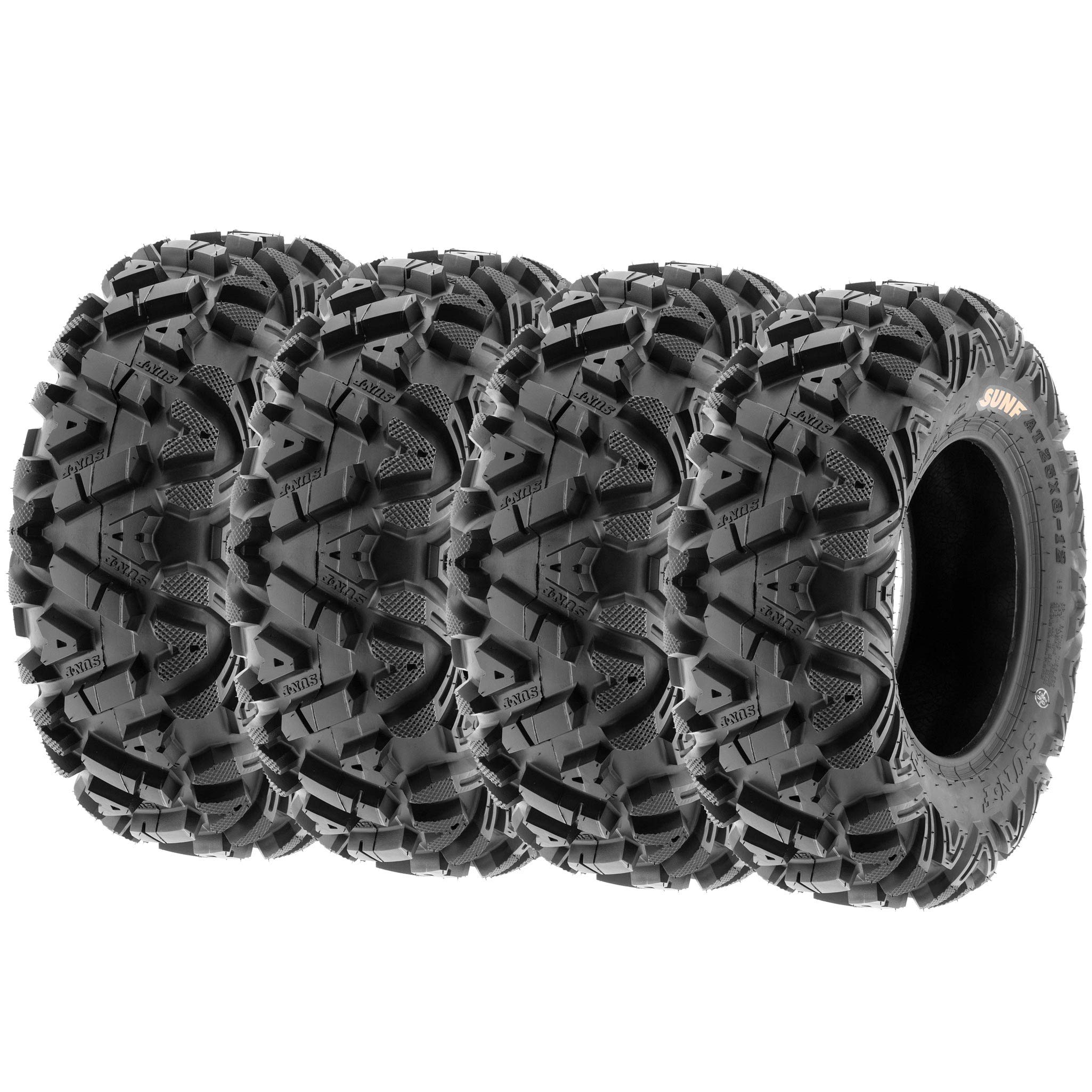 SUNF Set of 4 All-Terrain ATV UTV Tires, 24x9-11, 6 PR, Tubeless, Rubber, Black, Model A033