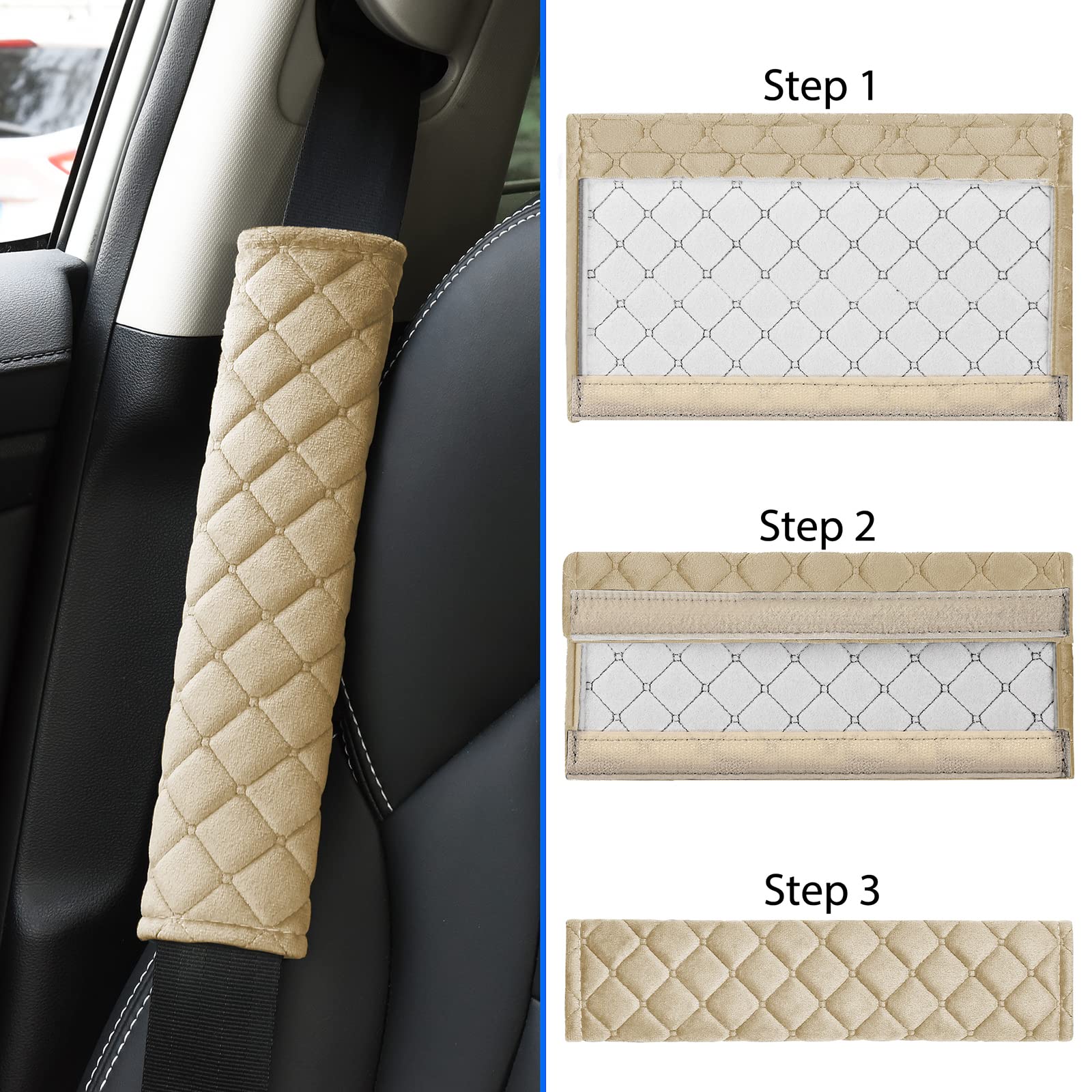 Mikafen 2Pack Car Seat Belt Pads Cover,Seat Belt Shoulder Strap Covers Harness Pad For Car/Bag,Soft Comfort Helps Protect You Neck And Shoulder From The Seat Belt Rubbing(Beige)