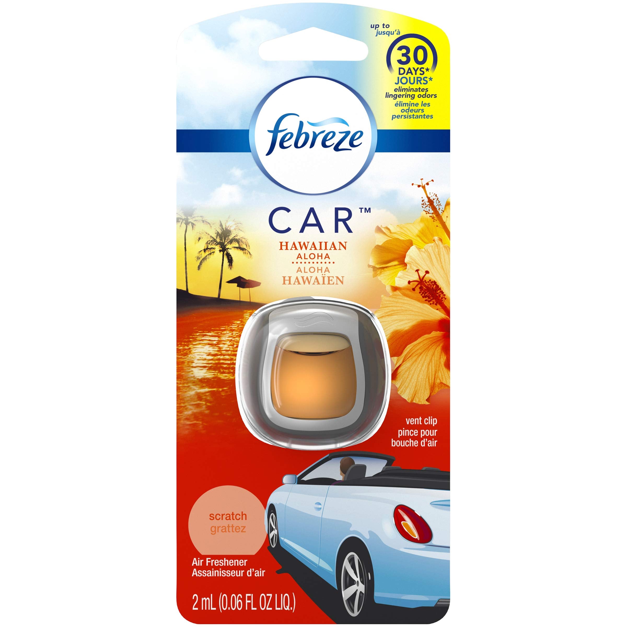 Febreze Odor Clear Car Vent Air Freshener Clip, Hawaiian Aloha 0.06 Fl.Oz - 8 Pack