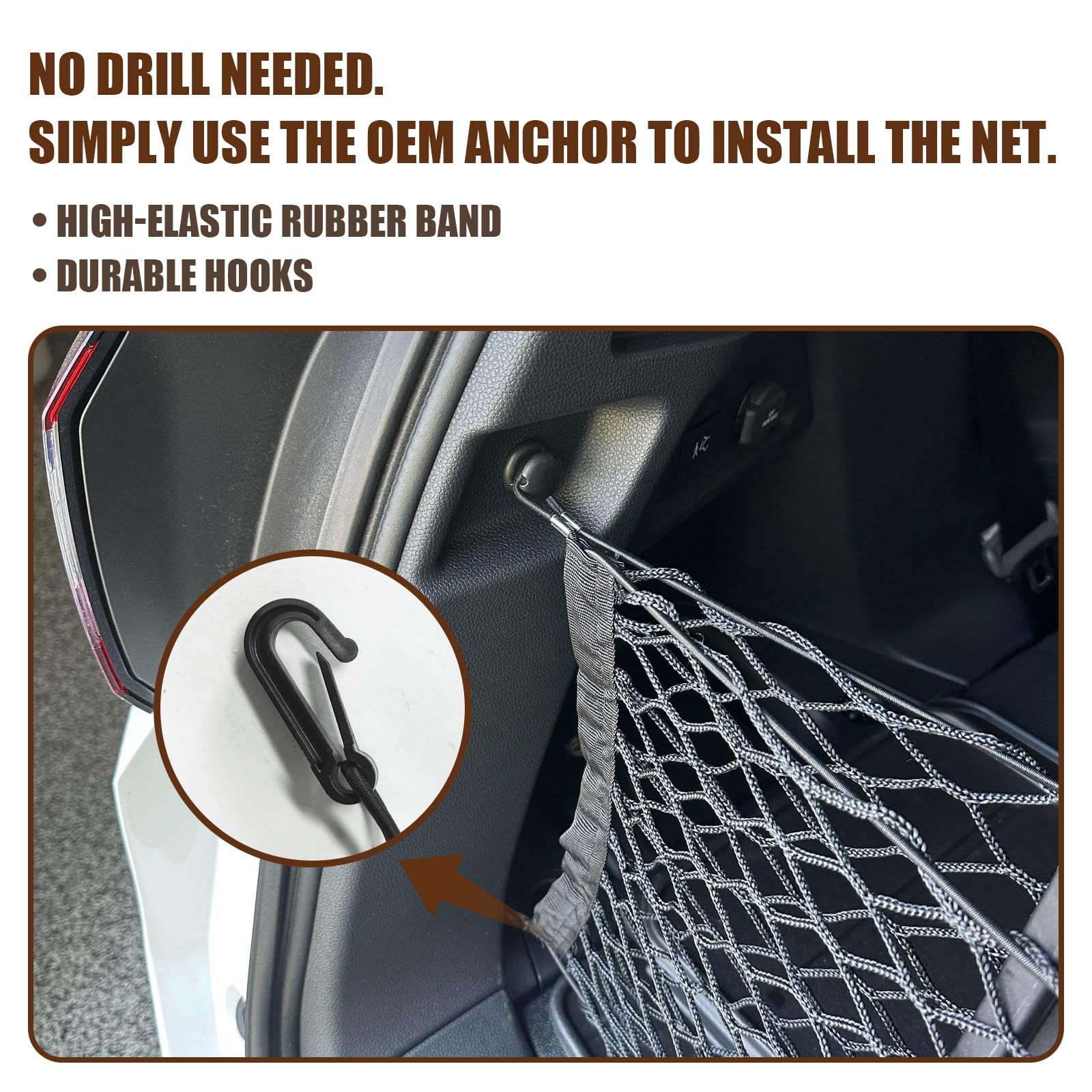 Muslogy Rear Trunk Cargo Net Organizer for Honda Pilot 2023+ | Stretchable Elastic Mesh | Black | Model MUS-PILOTCN
