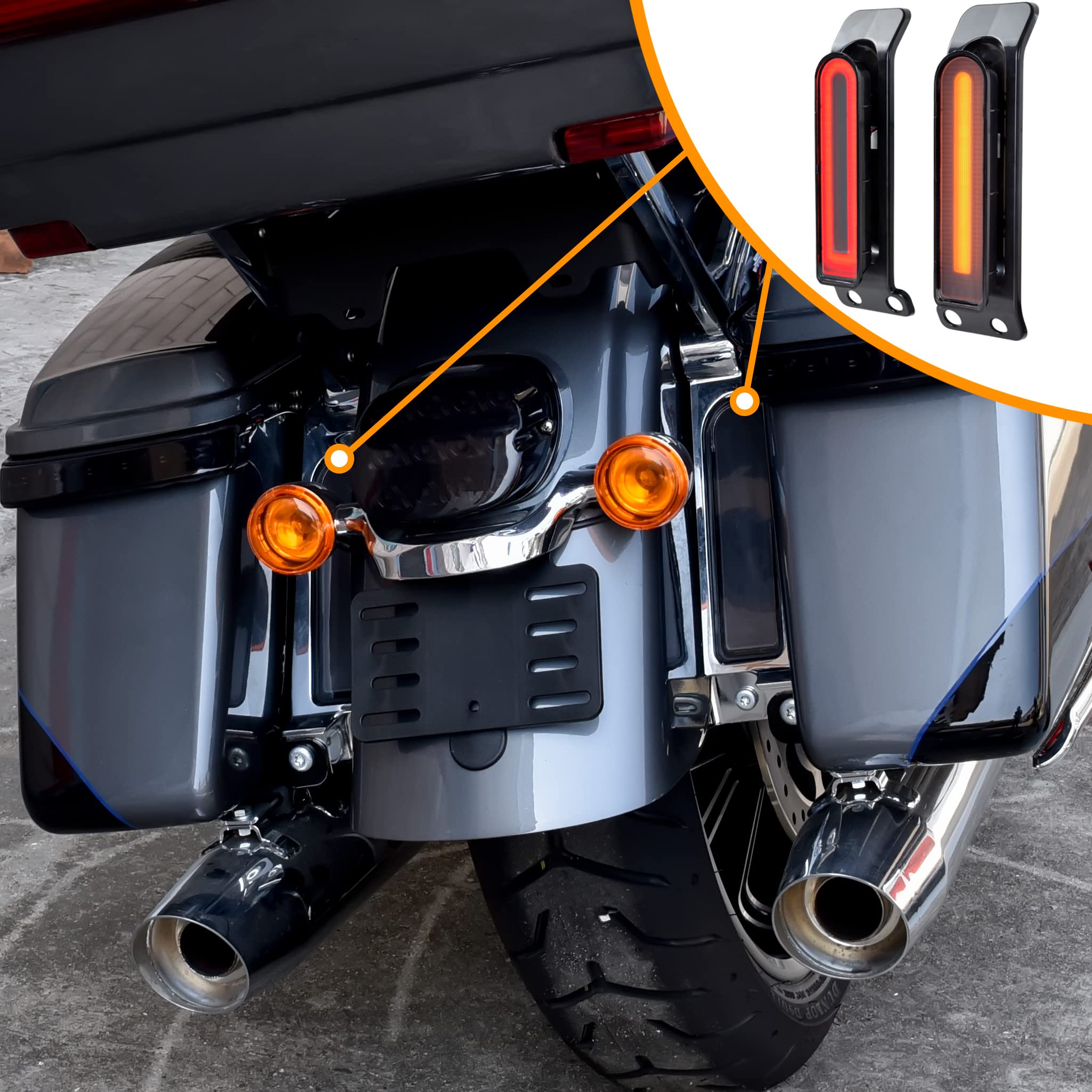 Veisutor Rear Fender Light Saddlebag Side Light For Ultra Fltru 14-22, Auxiliary Led Run Brake Turn Lamps Lights For Harley Road