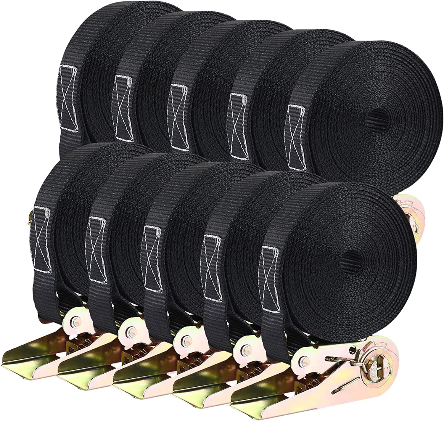 Tlgreen 10 Pcs 1' X 20' Ratchet Staps, Luggage Tie Down Straps, No Hook, Ratchet Straps Heavy Duty,1760 Break Strength Endless Ratchet Straps, Tie-Down Straps For Motorcycles, Trailer, Kayak, Black