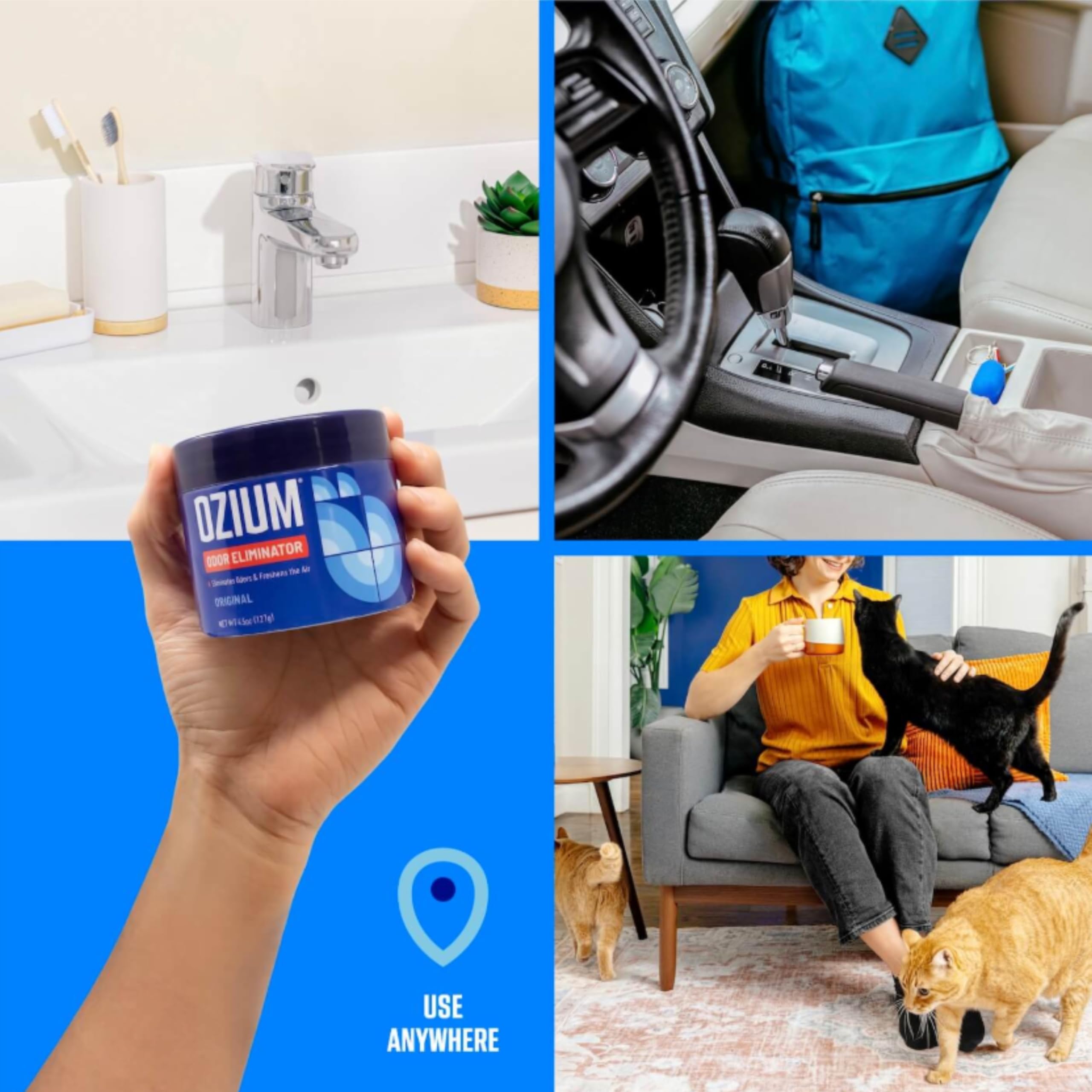 Ozium 4.5 Oz. Odor Eliminating Gel for Homes, Cars, Offices and More, Outdoor Essence, 4 Pack