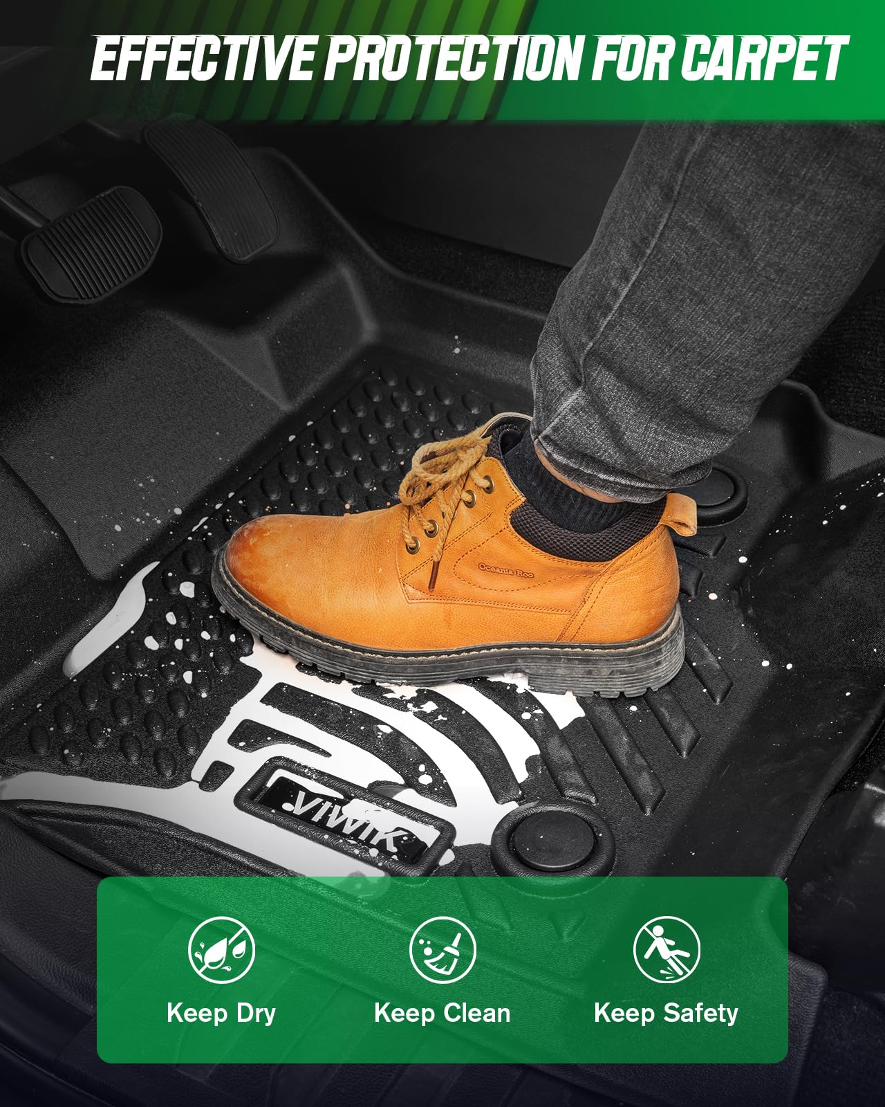 Viwik Floor Mats For Ford Escape 2019-2013, Anti Slip 3D Floor Liners, Tpe Waterproof Car Mats, Custom Fit All Weather Protectio