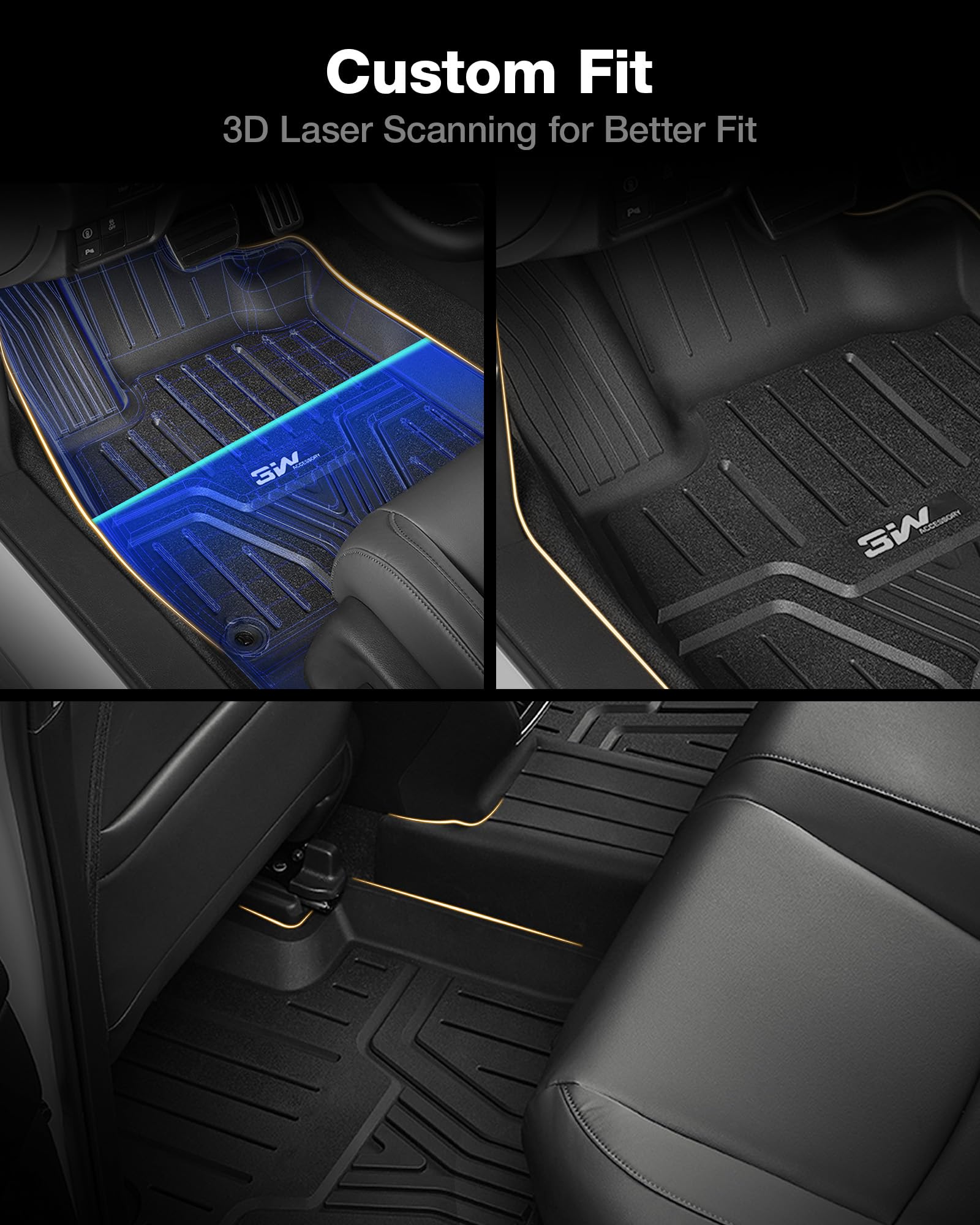 3W Floor Mats And Cargo Liner Fit For Honda Pilot 2023 2024 2025, Custom Fit All Weather Honda Pilot Accessories Odorless Anti-S