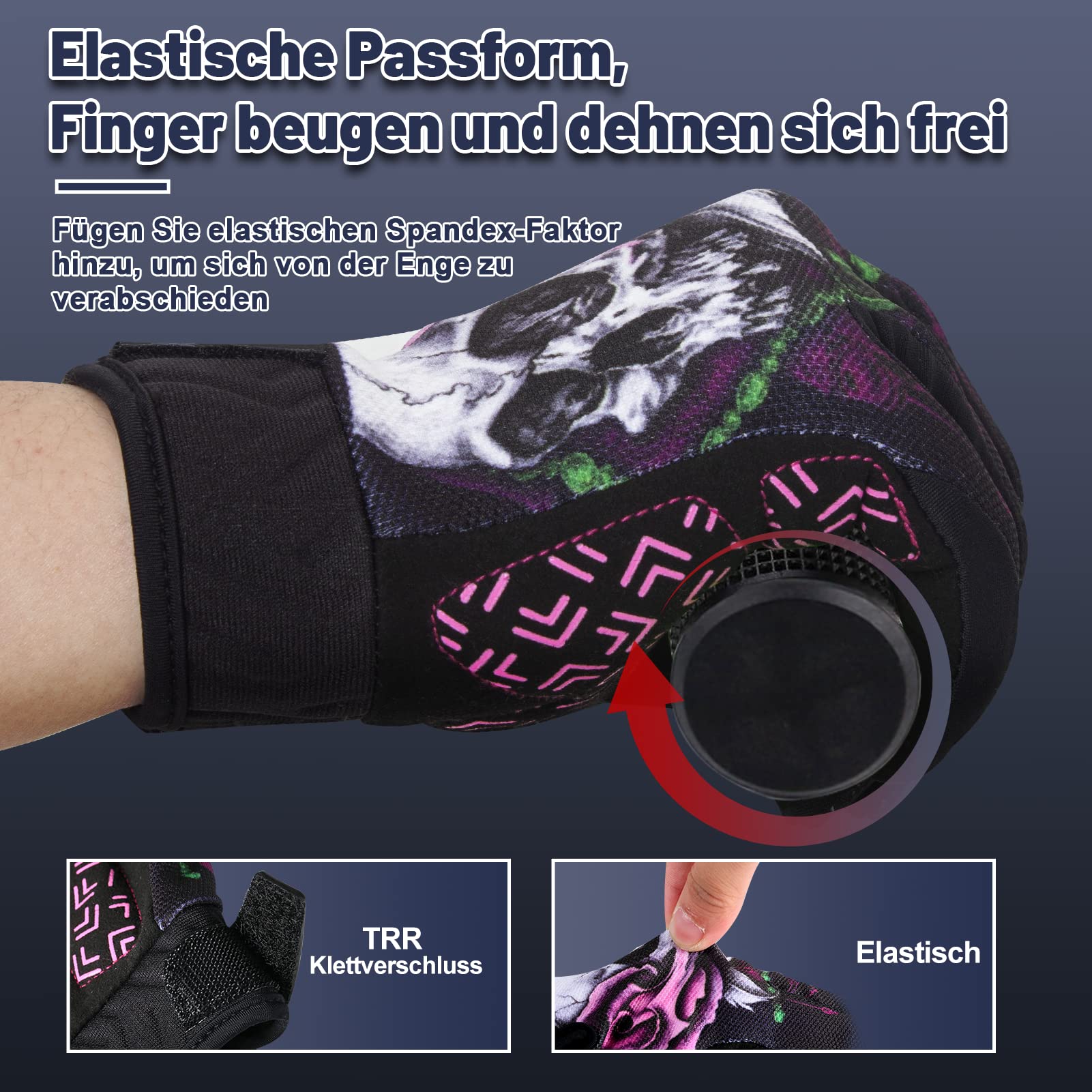 RIGWARL Women's Motorcycle Gloves - Touchscreen, Breathable, Non-Slip, X-Large, Pink Skull