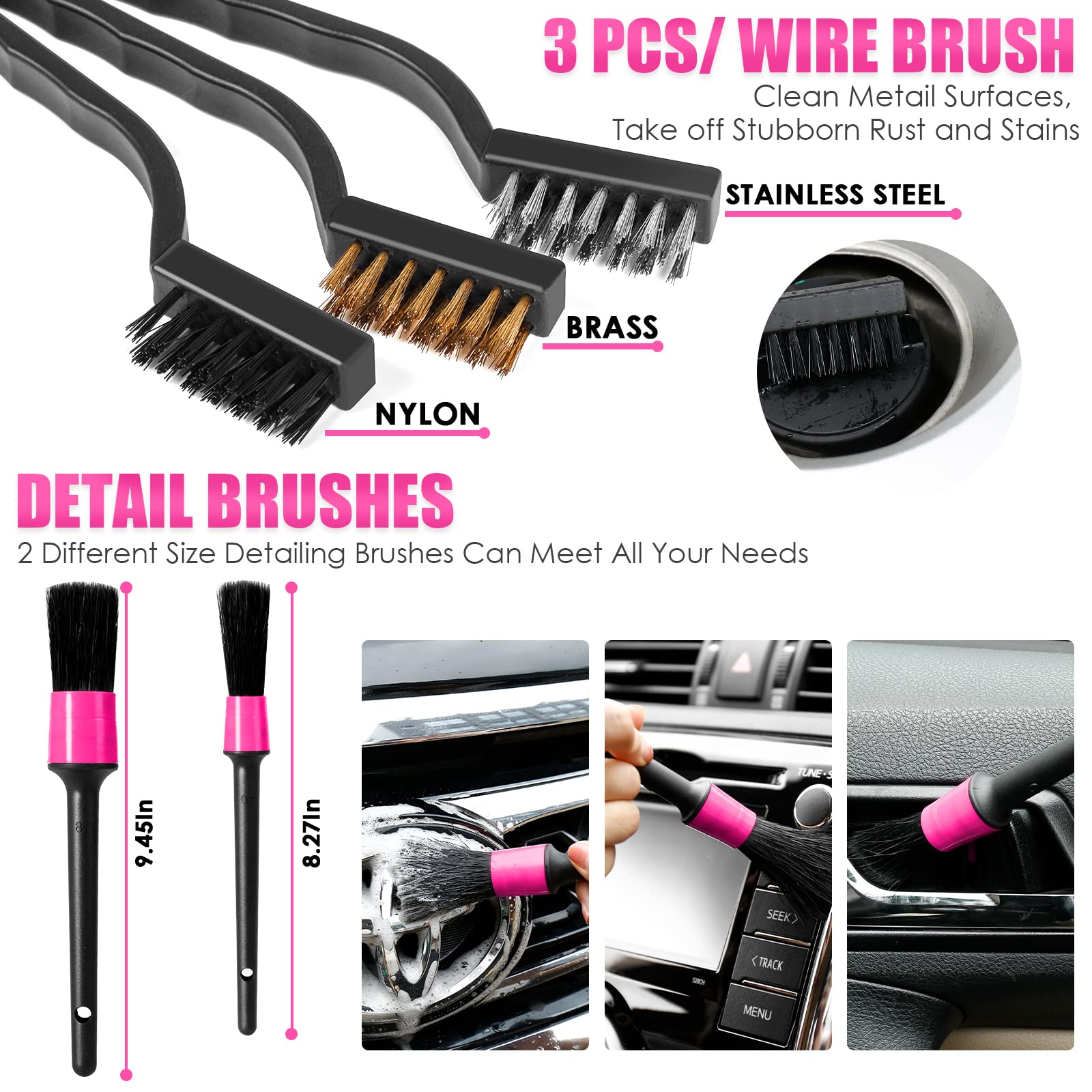 Viewsun 19PCS Car Cleaning Kit for Women - Pink Detailing Set with Cleaning Gel, Scraper, Brush, Mitt, Squeegee, Wax Applicator