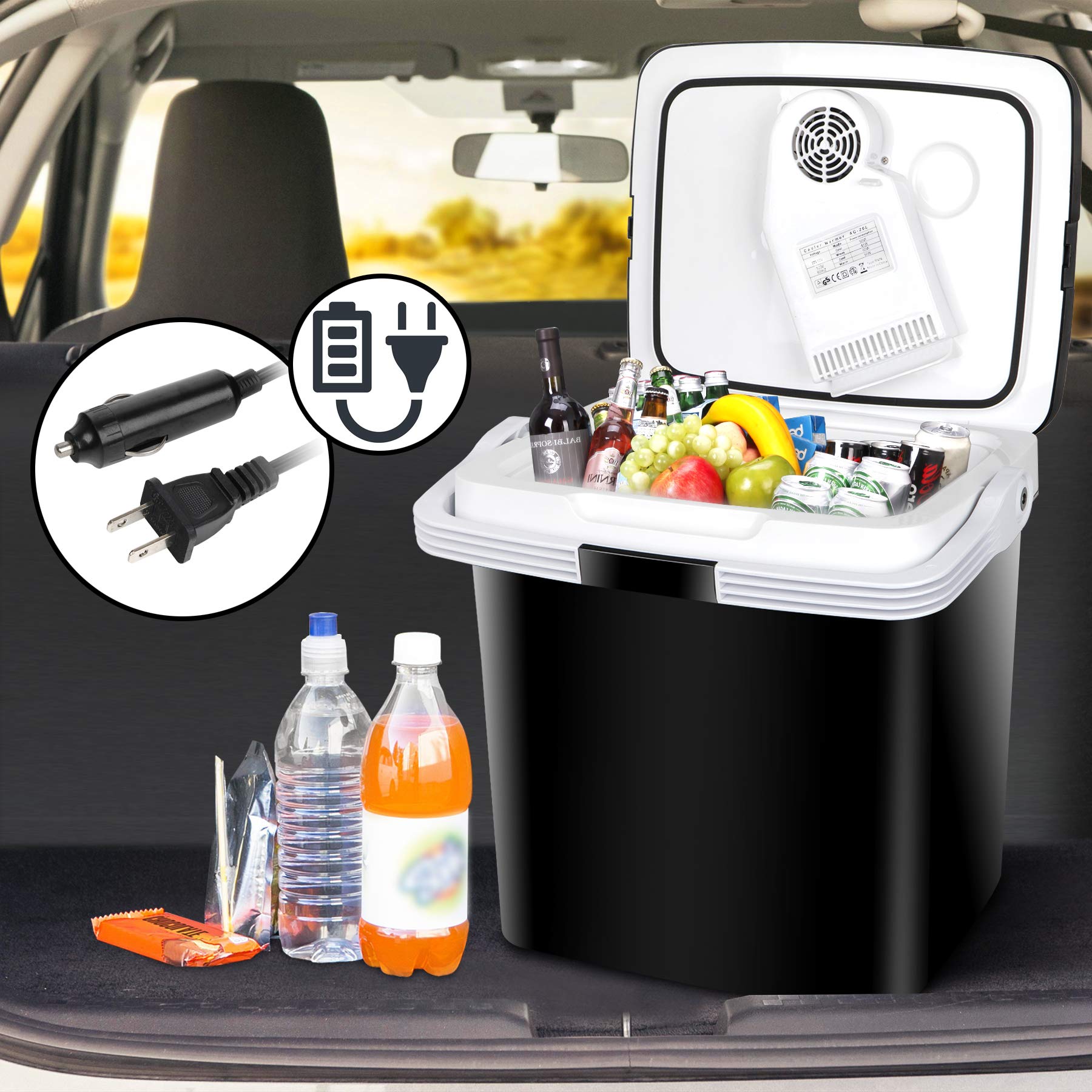 Zeny Mini Fridge Electric Cooler And Warmer For Car- 12V Dc Car Refrigerator With Automatic Locking Handle, 28 Quart Portable Ca