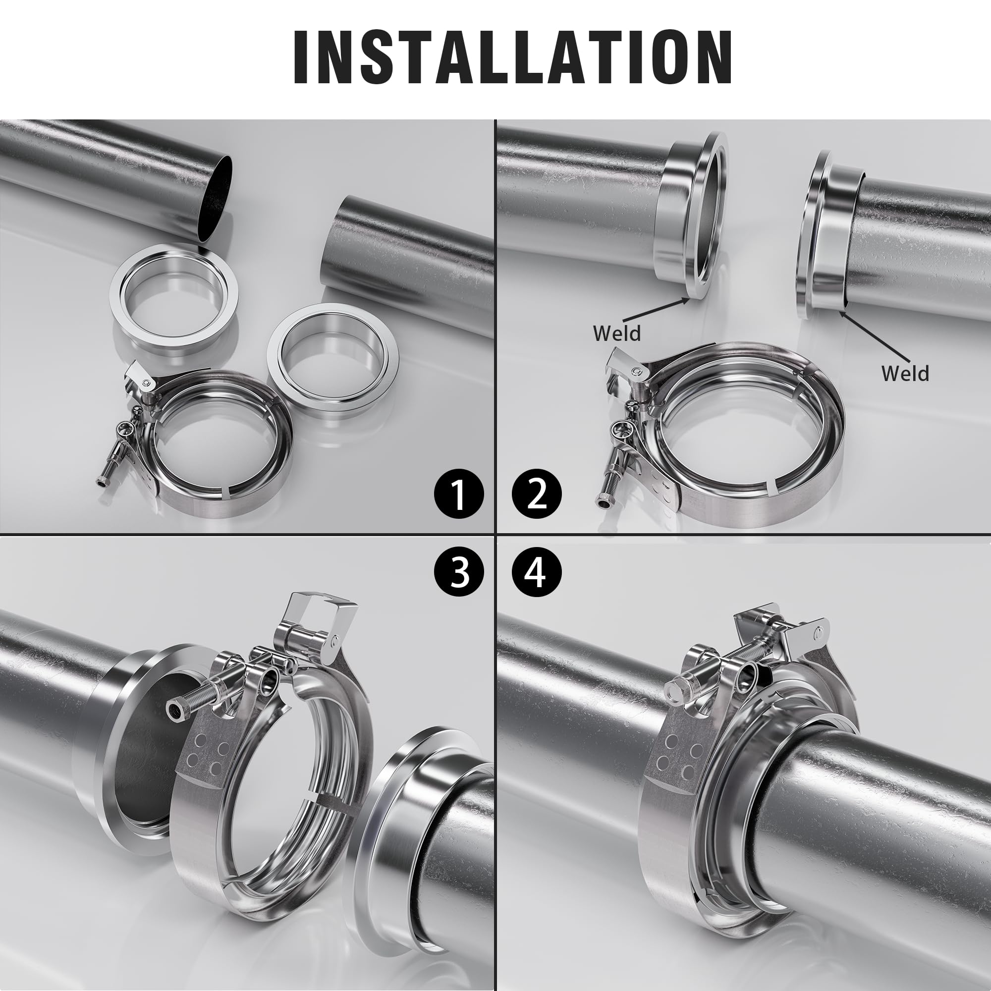 Wysiwyka 1Pc 4.5Inch 304 Stainless Steel Quick Release Exhaust V Band Clamp Kit With Female Male Flange