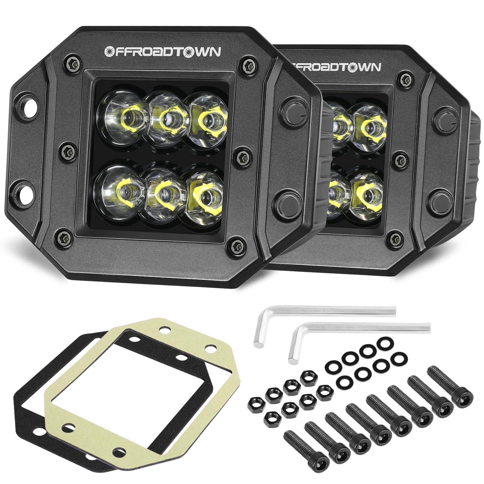 Flush Mount LED Pods, OFFROADTOWN 5 12,000LM CREE LED Driving Lights Reverse Backup Light Flush Light Bar Off Road Lights Work