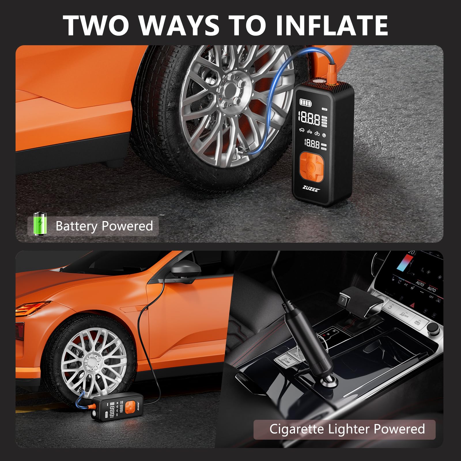 Tire Inflator Portable Air Compressor - 4X Faster Inflation, 150Psi Air Pump For Car Tires With Digital Pressure Gauge/Led Light