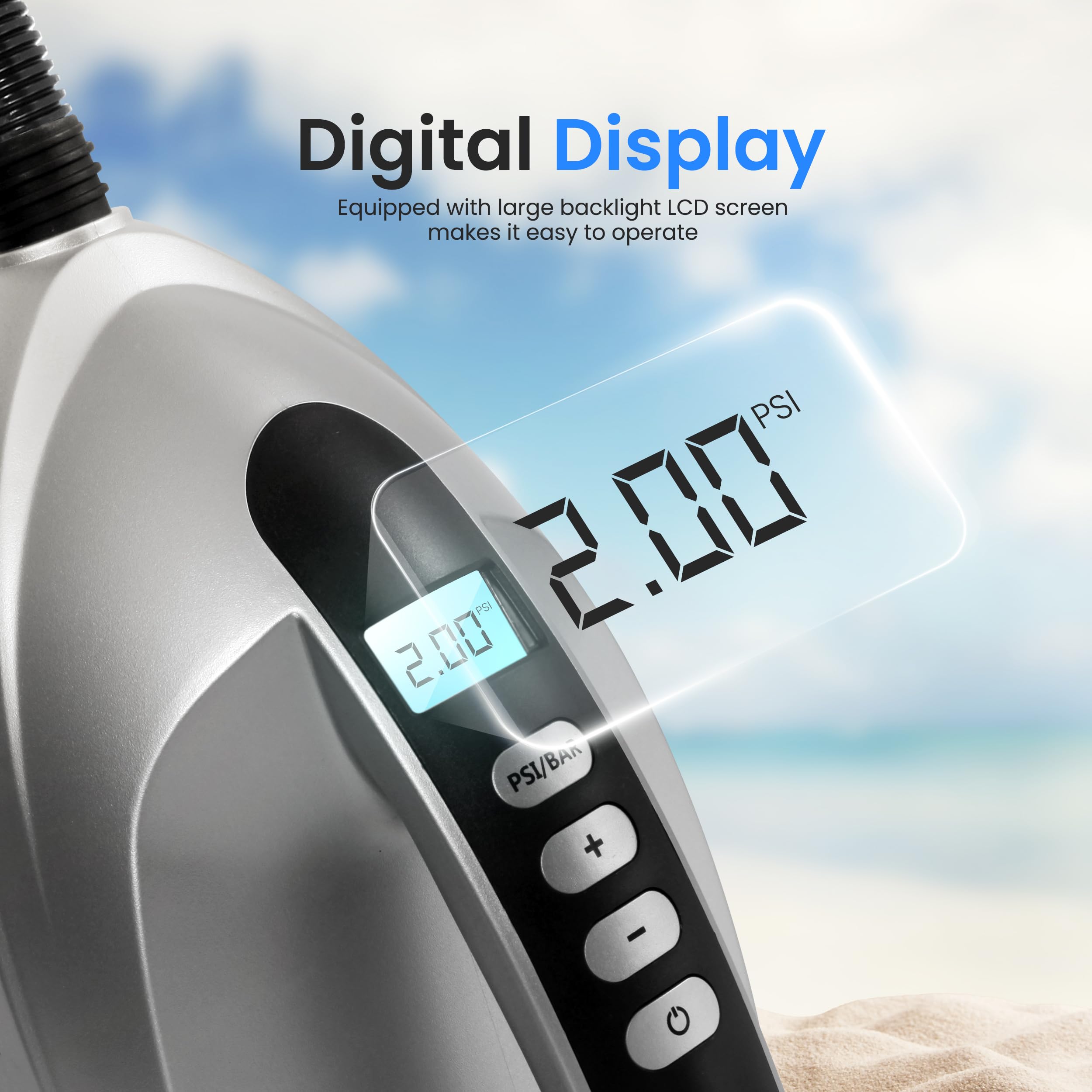 Serenelife Inflatable Paddle Board Pump Compressor - 20Psi High Pressure Sup Inflator - 12V Dc Car Connector - Electric Air Pump