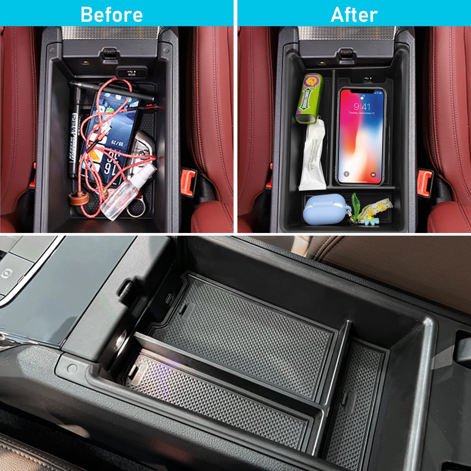 Jaronx BMW Center Console Organizer for 3 Series G20 2019-2024, 4 Series G22 i4 2021-2024, Rubber Plastic Storage Box