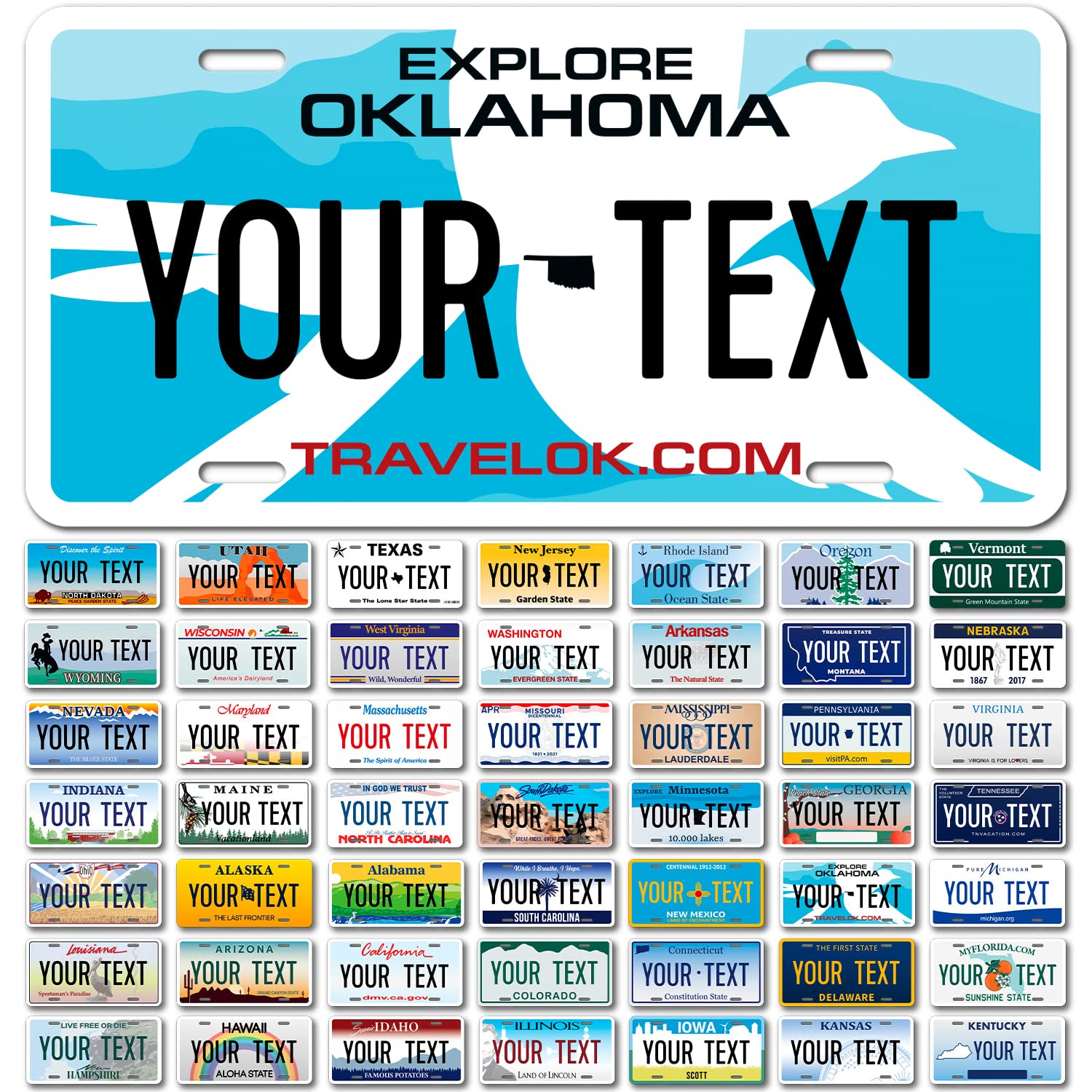 Sigo Signs Custom Oklahoma Mini License Plate, 3x6 Inches, Rust-Free Aluminum, Personalized Front Car Sign