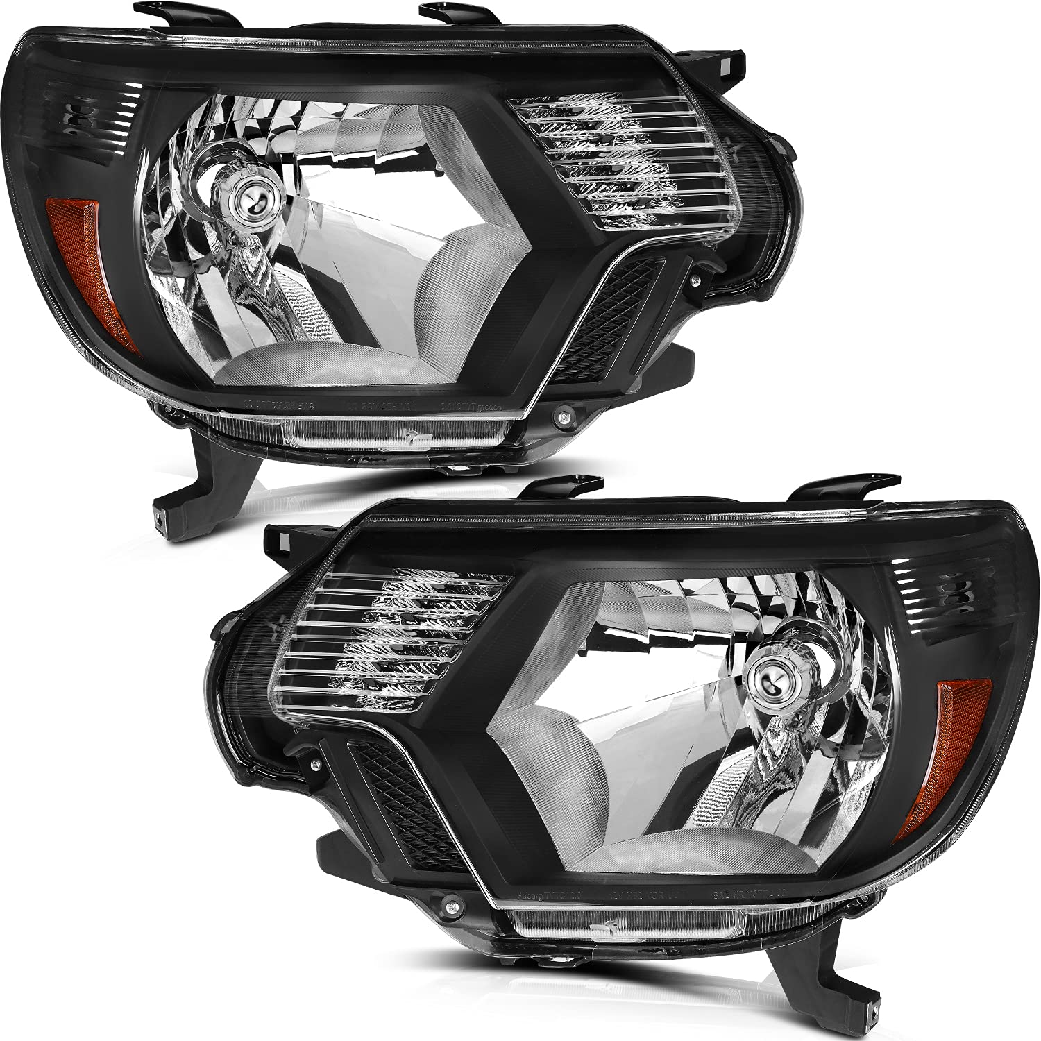 LSAILON Fit For Toyota Tacoma 2012-2015 Headlight Assembly Black Housing Amber Reflector Clear Lens Driver and Passenger Side