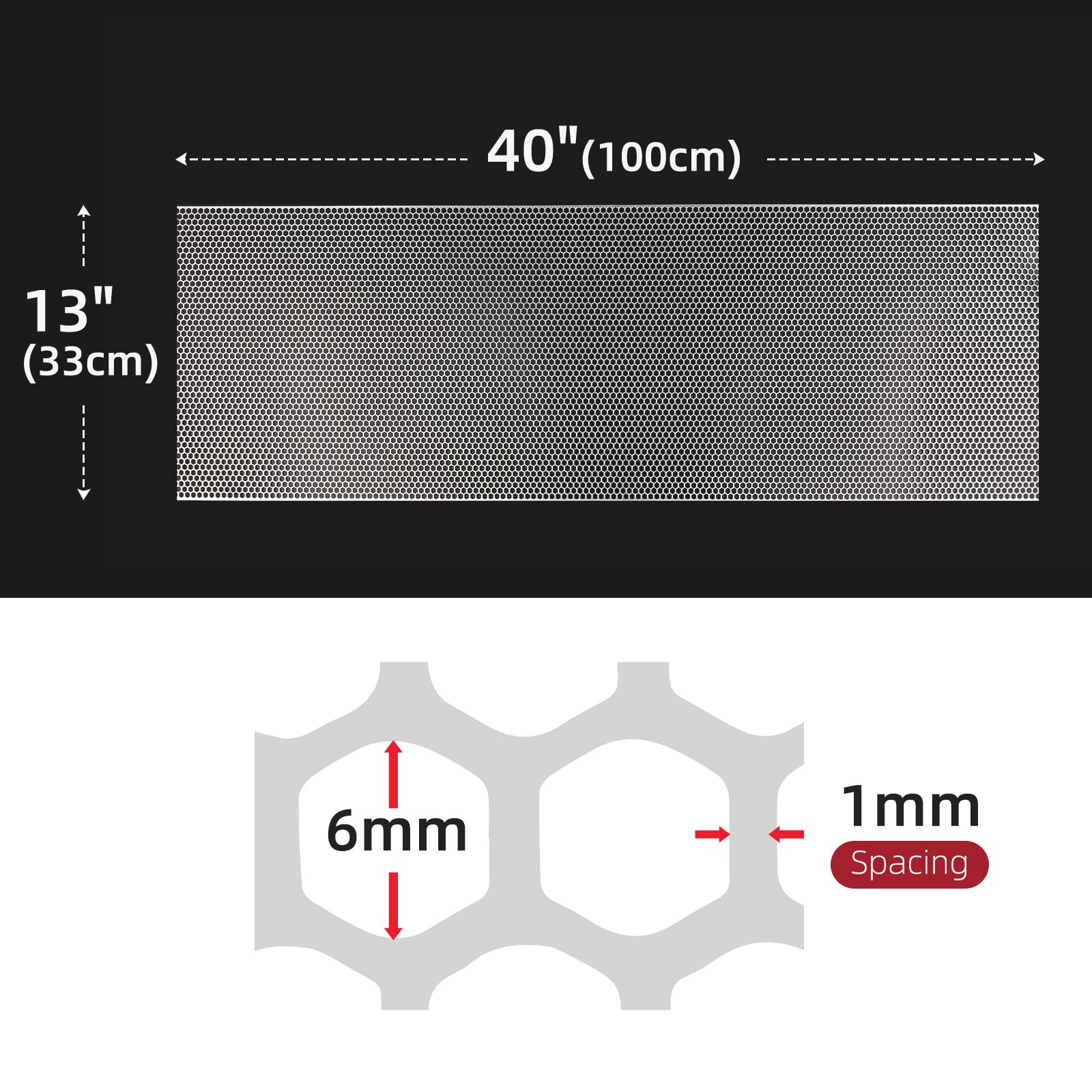 AggAuto 40"x13" Car Grill Mesh - Aluminum Alloy Honeycomb Insert, 6mm Spacing, Silver, Model LFW020601SV