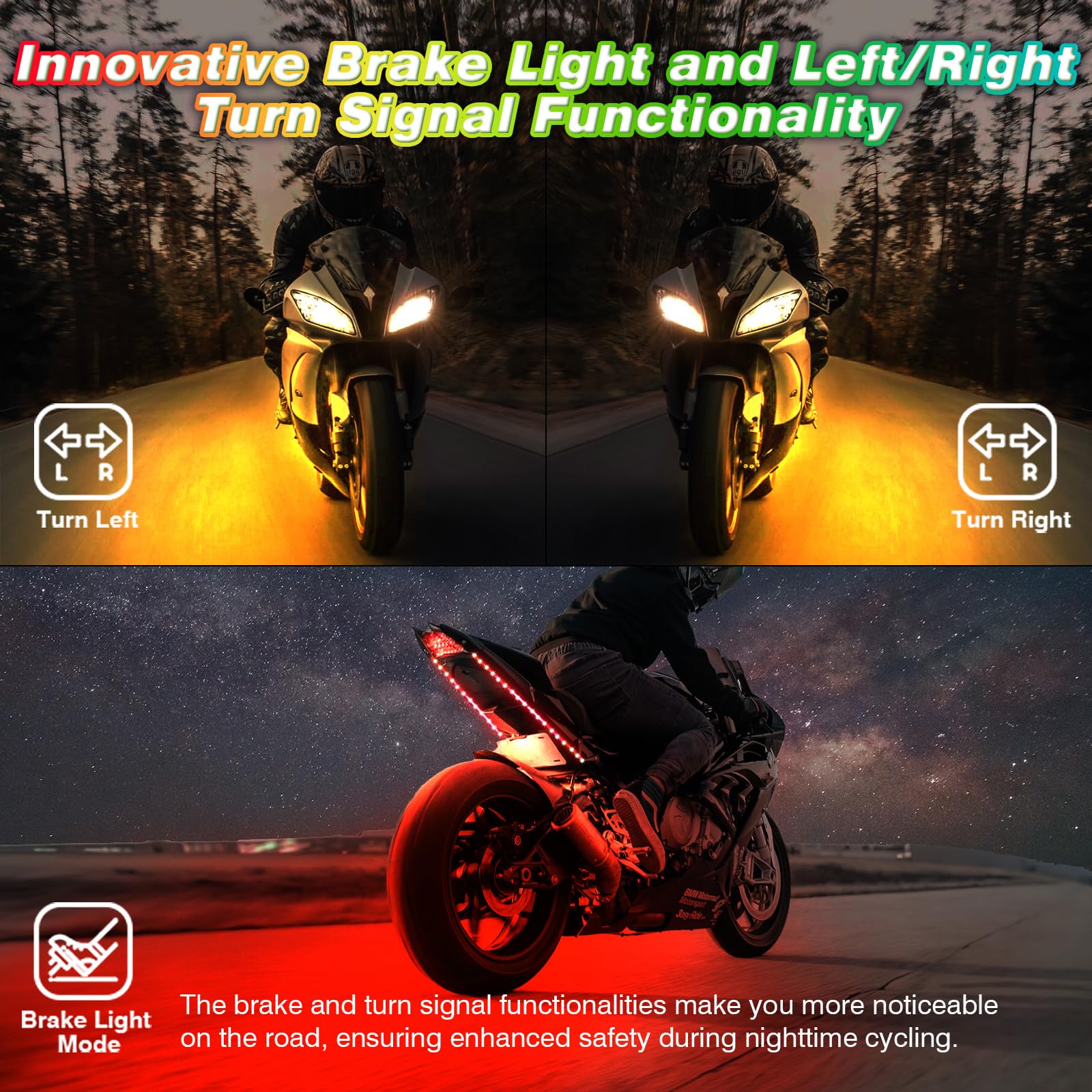 ZONECON 16PCS Motorcycle RGB LED Lights Kit - Dream Color Chasing, Waterproof, APP/RF Remote, Brake Turn Signal for Harley Honda