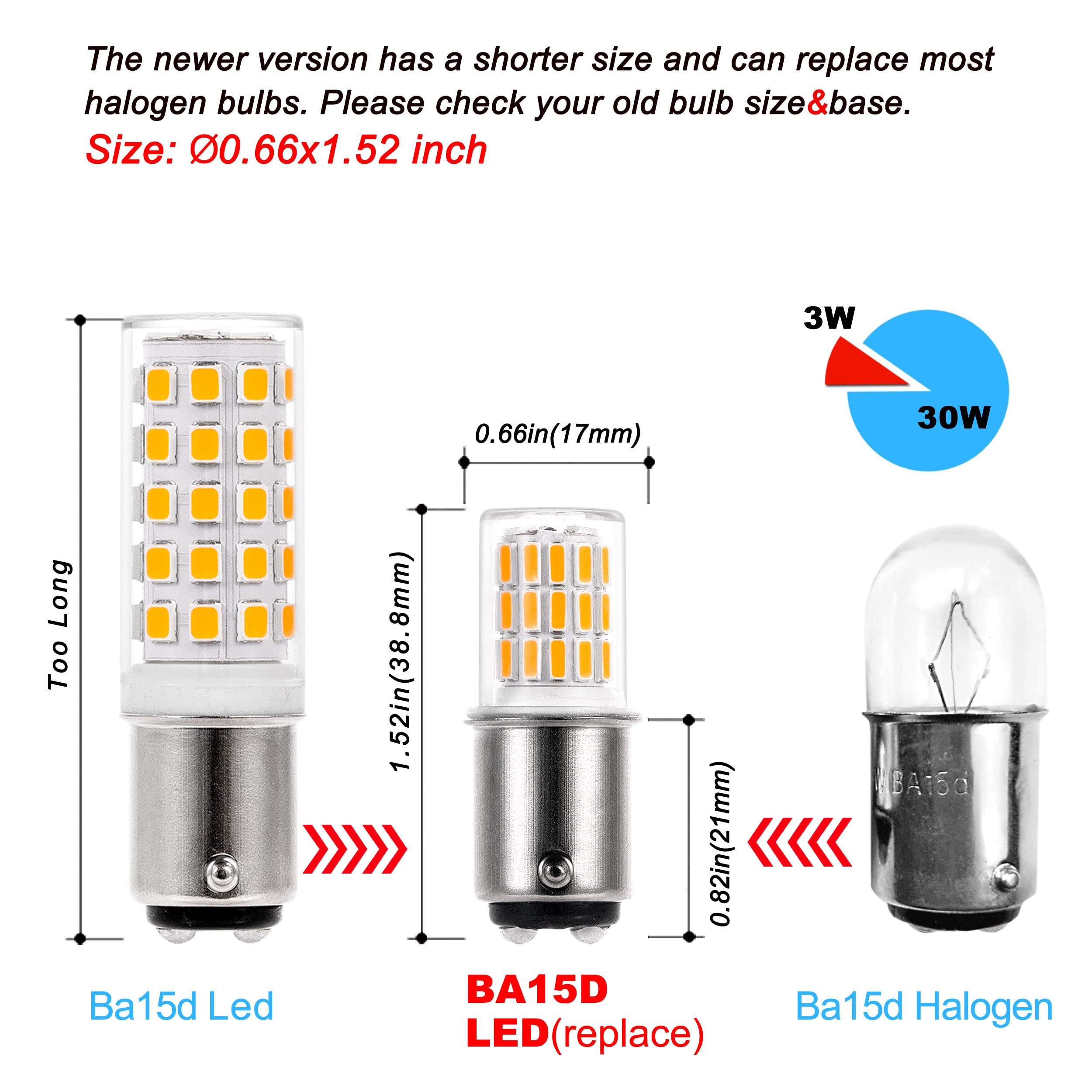 Ziomitus BA15D LED RV Camper Light Bulbs, 12V, 2700K Warm White, Plastic, 0.66*1.52in, Double Contact Base,