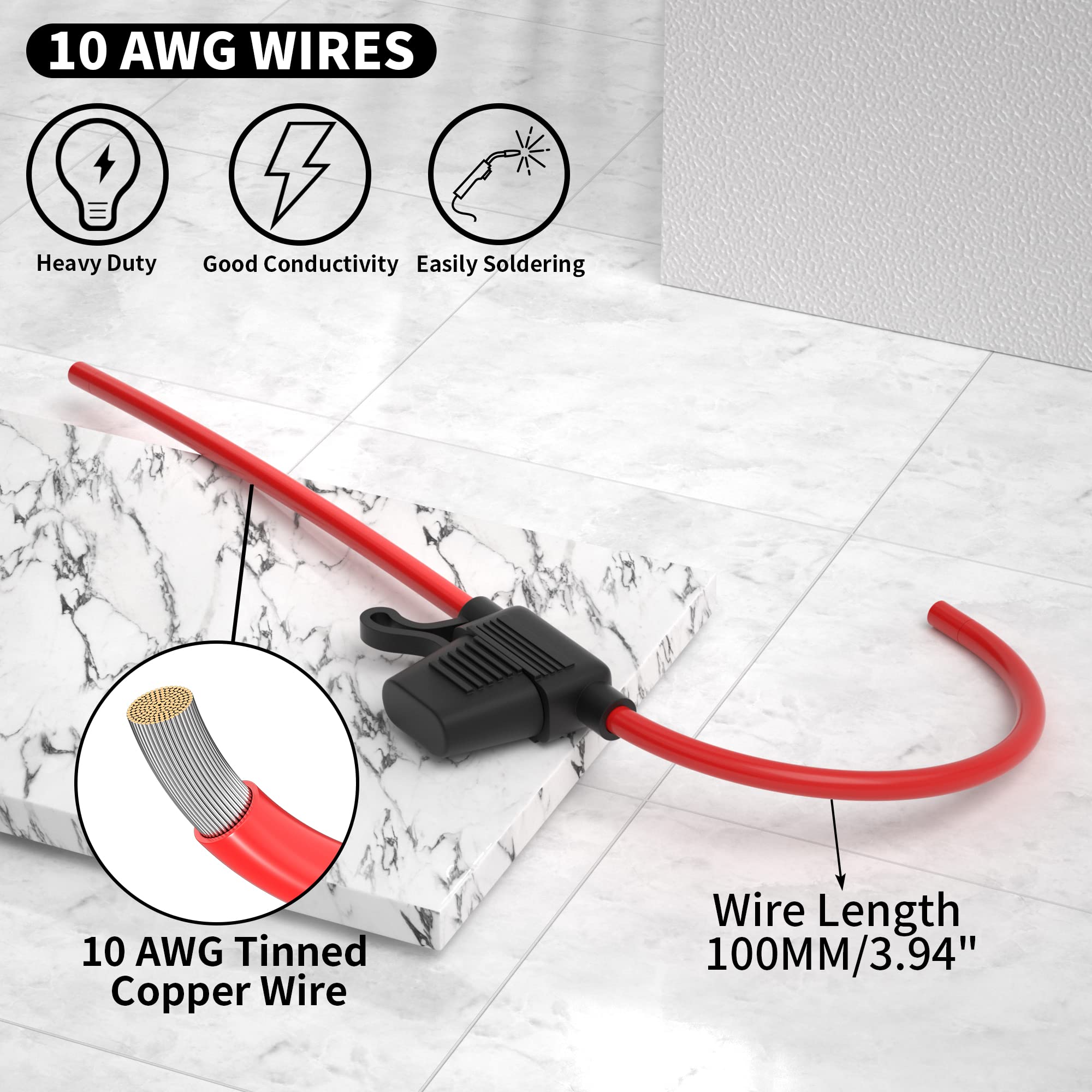 Daiertek 6 Pack 10 Awg Fuse Holder 12V For Atc/Ato Blade Fuse, Inline Fuse Holder 12V With 10 Gauge Wires With 30A 40A Fuse Wate