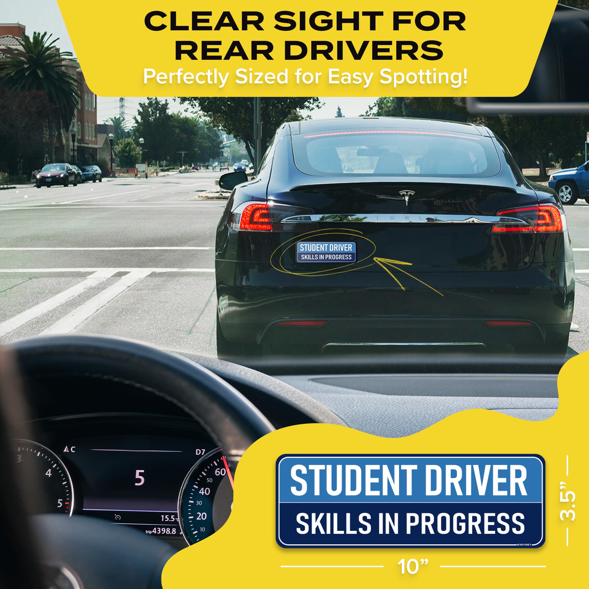 Student Driver Magnet For Car - Funny 3-Pack Please Be Patient Reflective Magnetic Bumper Sticker Set - Removable Novice Rookie