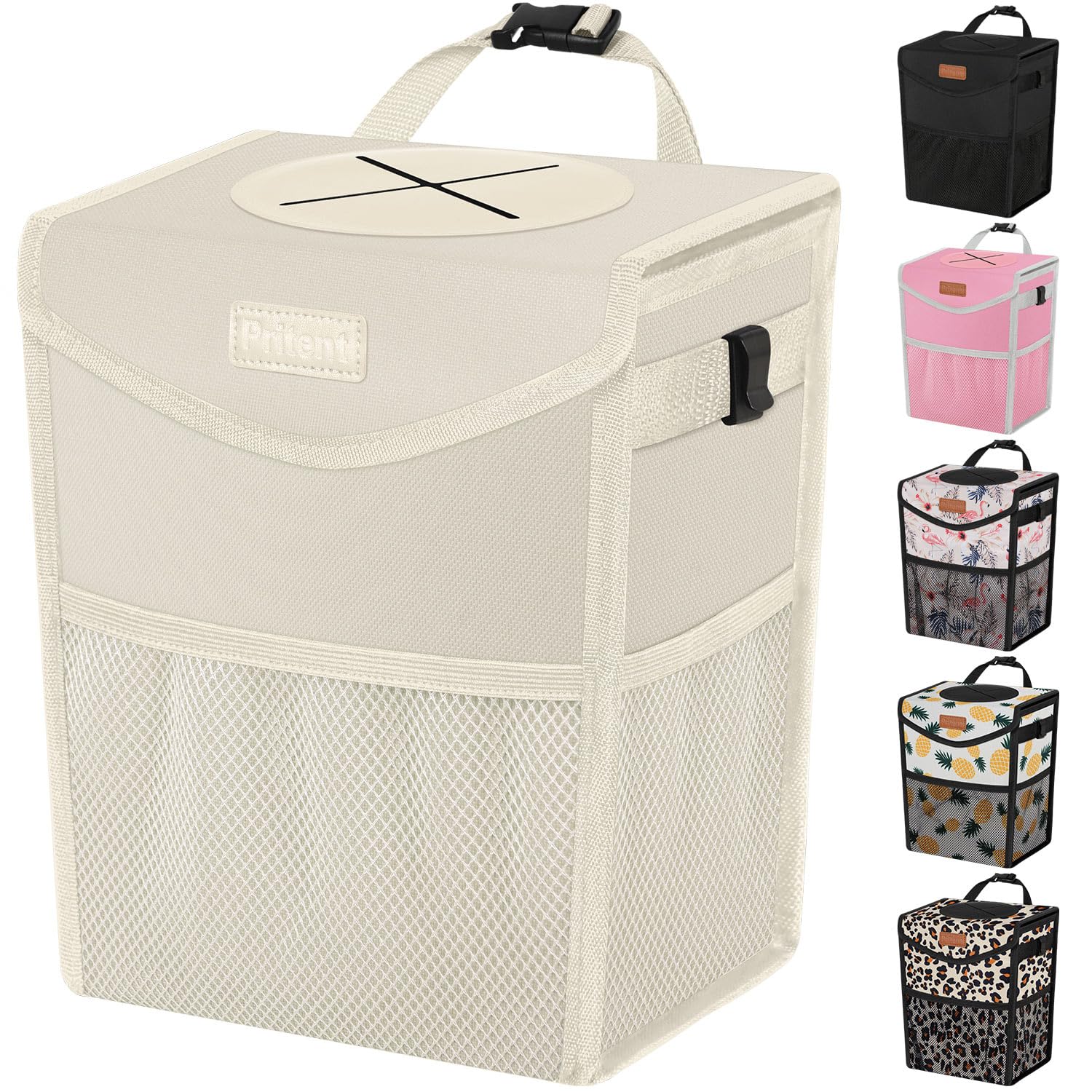Car Trash Can With Lid, Cute Leakproof Car Trash Garbage Bag Hanging Vehicle Trash Bin Small Portable Automotive Garbage Cans Or