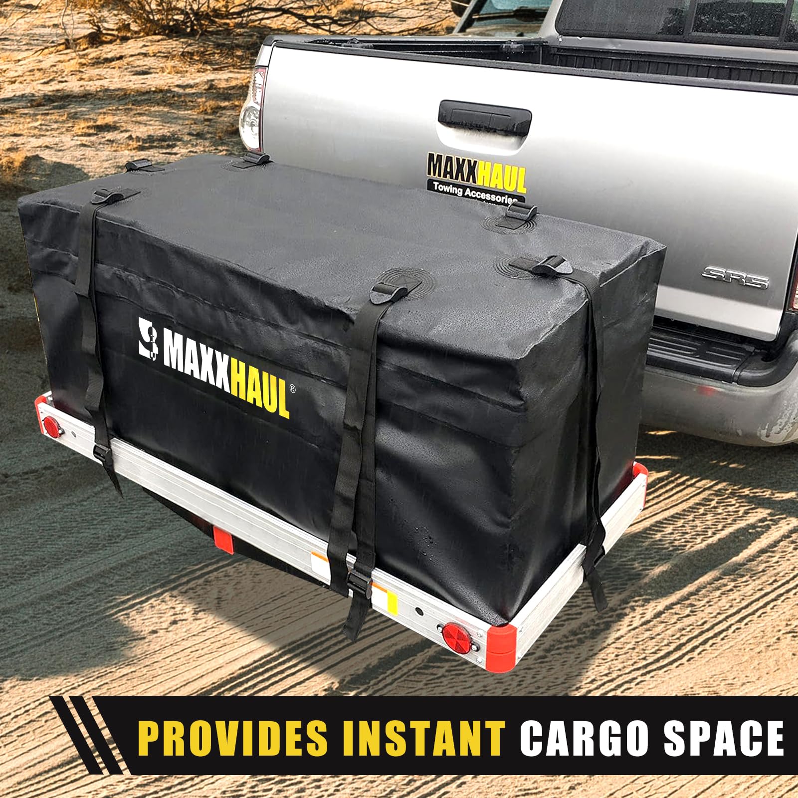 MAXXHAUL Soft Shell Cargo Carrier Bag - Heavy Duty, Water Resistant, 47"x20"x20", Black, Model 70209 with Tie Down Straps