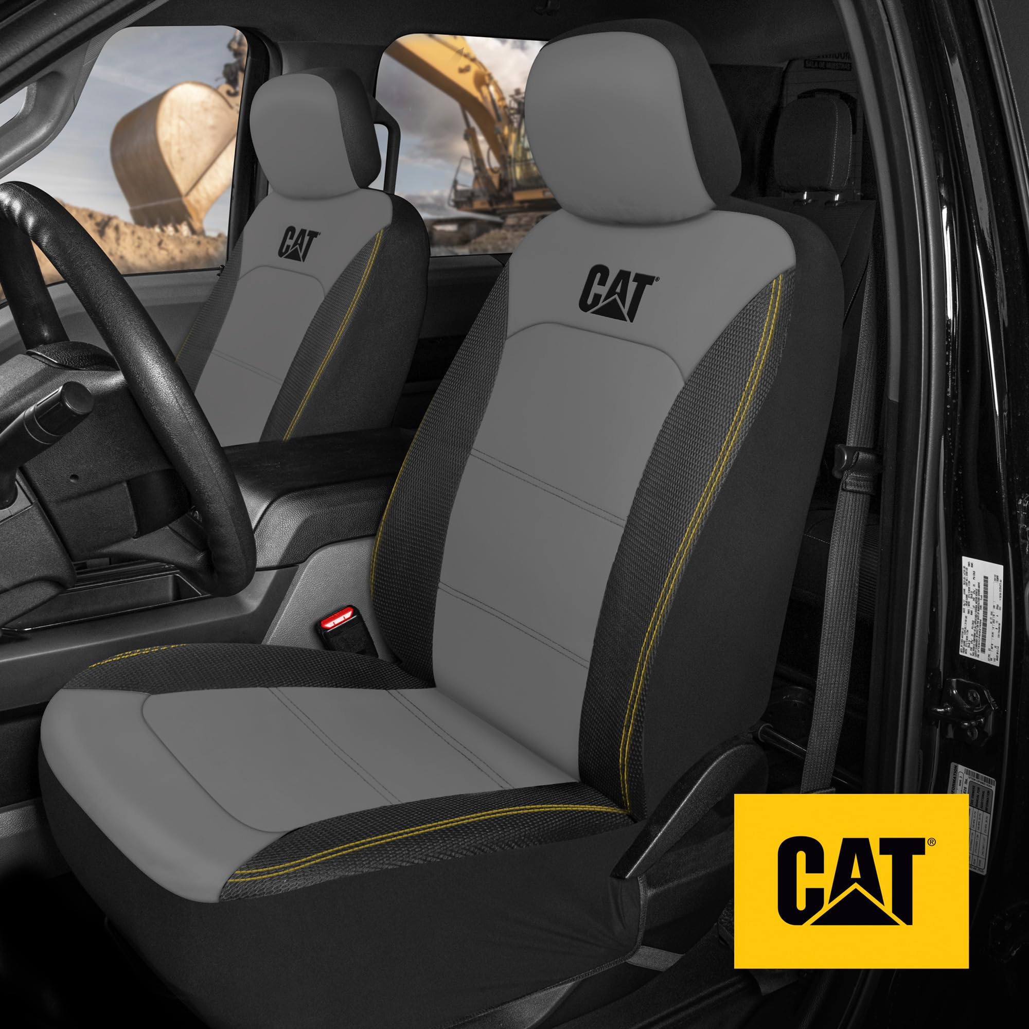 Cat FlexHybrid Car Seat Covers - Premium Faux Leather & Mesh, Universal Fit, Gray, Model CASC-2434-GR, Front Seats Only