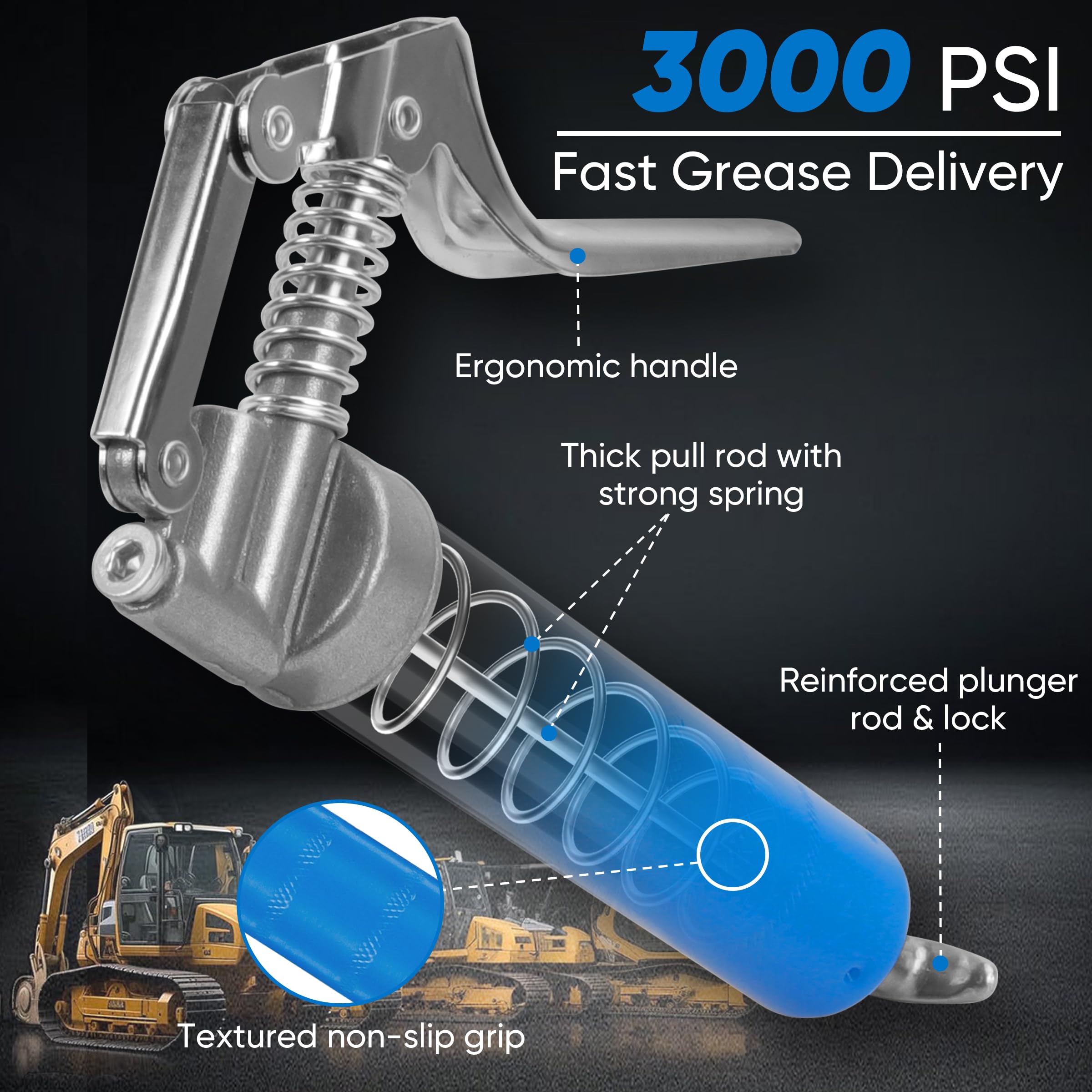 Kretlaw Mini Grease Gun (3000Psi) With Double 3Oz Cartridge Grease And 12'' Flex Hose, Reinforced Coupler For Automotive,Marine