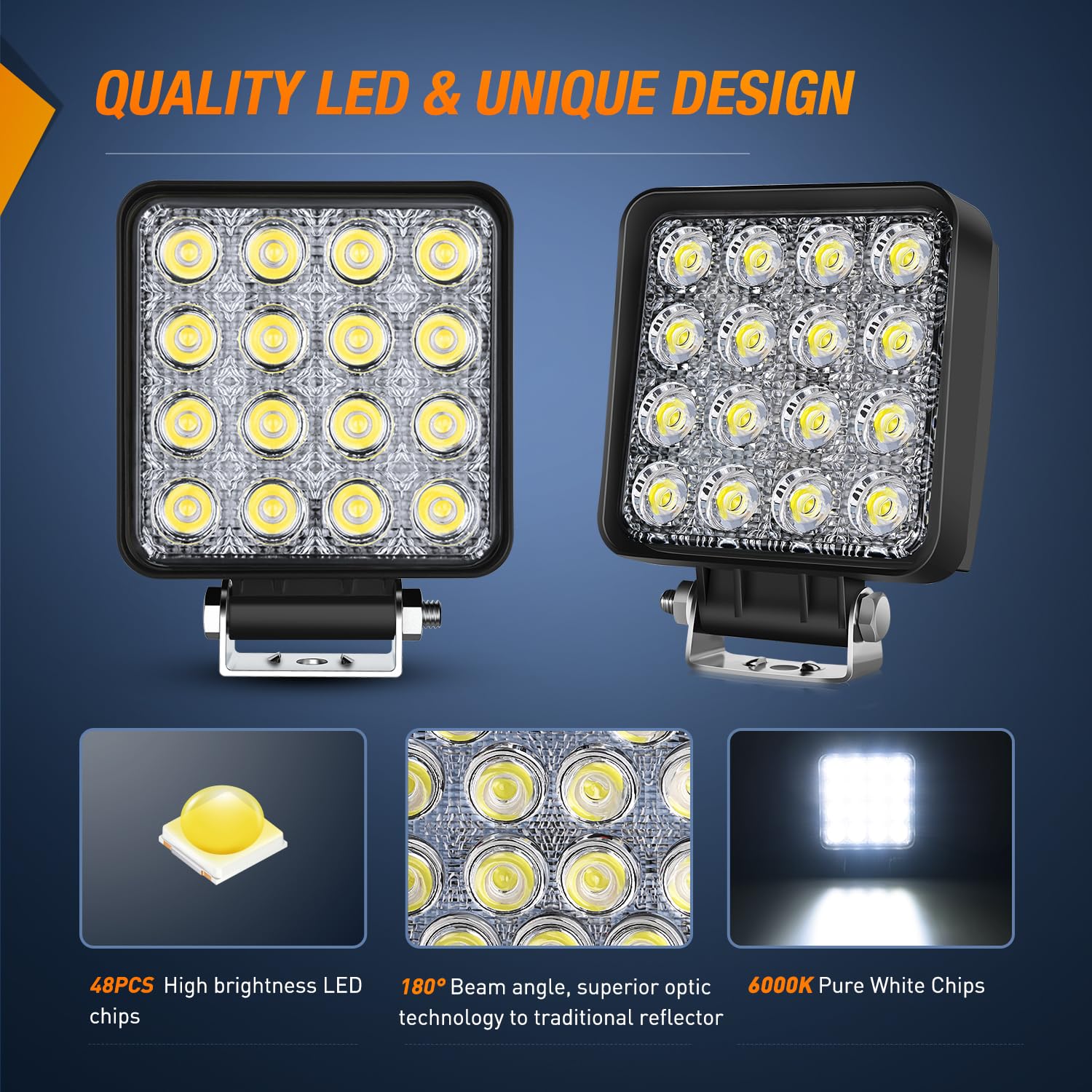 Nilight Led Pod Lights Led Tractor Lights Square Led Work Light 2Pcs 4 Inch 48W Flood Led Light Bar Led Fog Light Driving Light