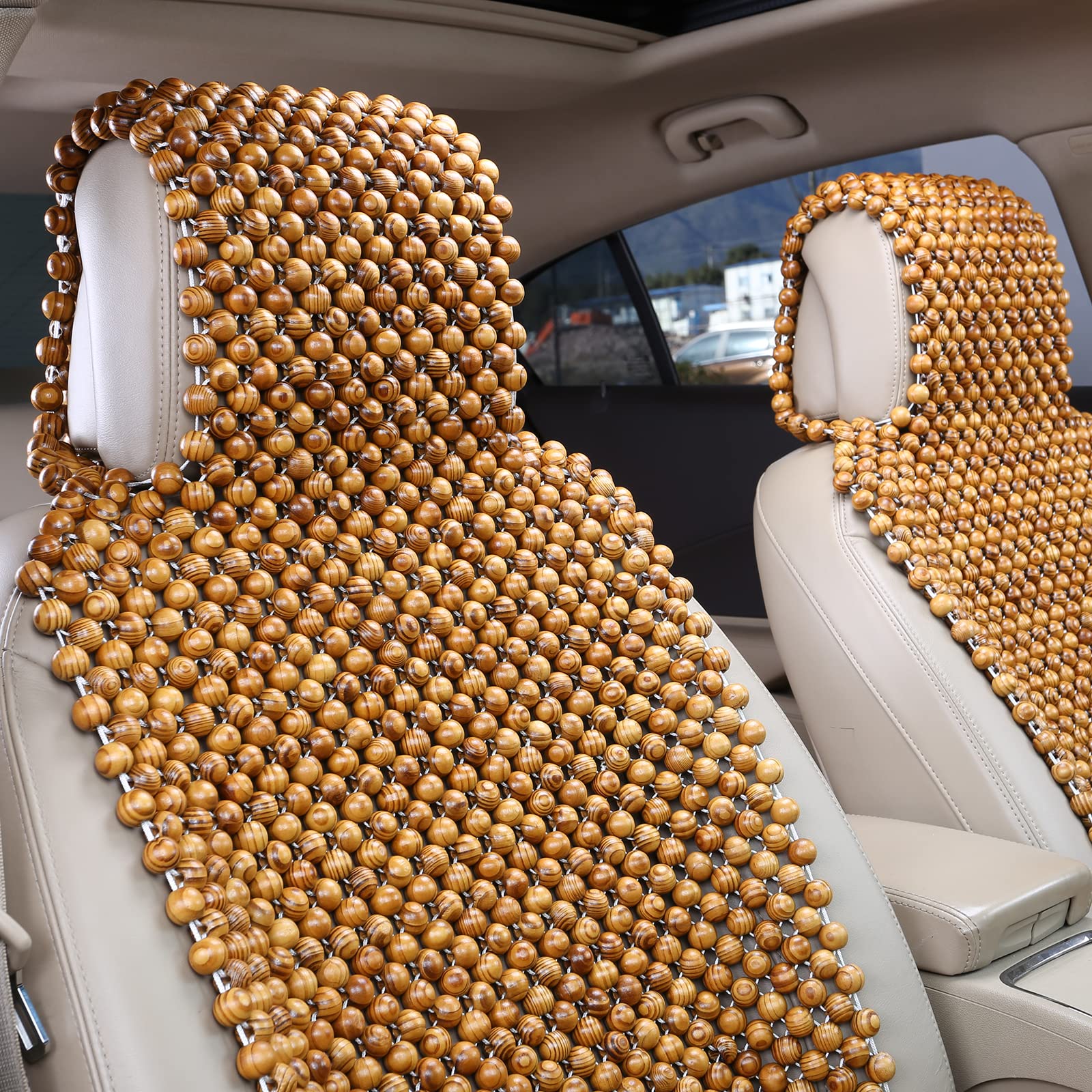 KENNISI Olive Green 18mm Wooden Beaded Car Seat Covers, Durable Cotton, Universal Fit, Model KNS-Olive001