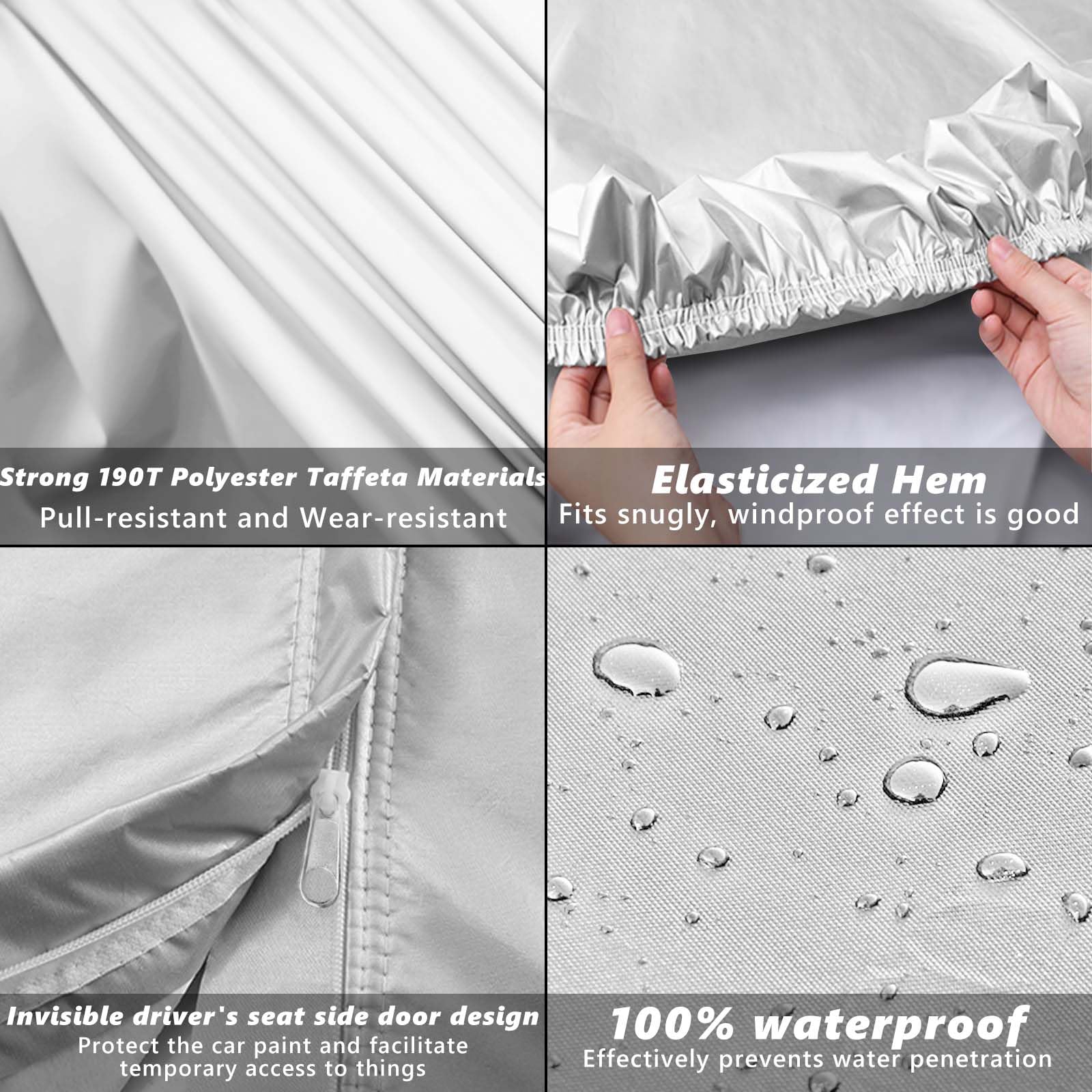 AROJAK Waterproof Car Cover Replace for Toyota Sequoia 2001-2023,190T All Weather Car Covers with Zipper Door,Windproof Bands fo