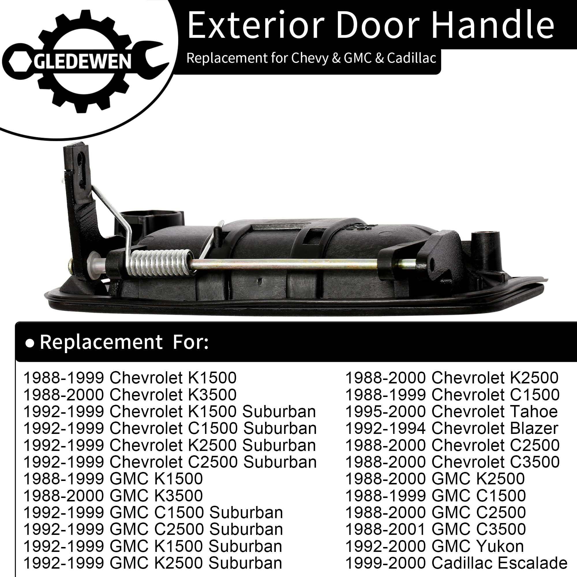 All Metal Exterior Door Handle, Compatible with 1988-2001 Chevy K1500 K2500 K3500 C1500 C2500 C3500, GMC C/K 1500 2500 3500 Pick