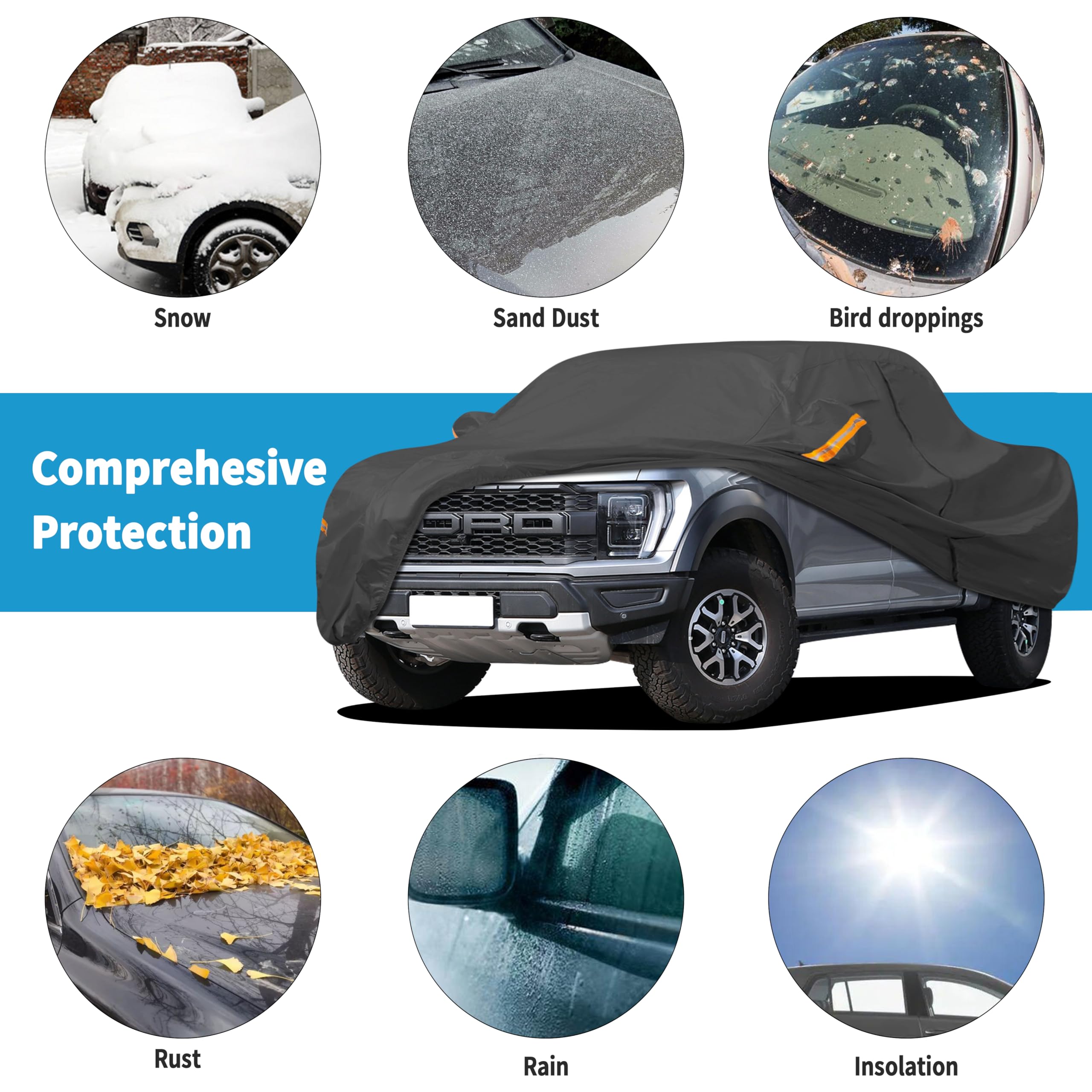 Color Rain Time Heavy Duty Truck Cover Waterproof All Weather. Pickup Truck Cover Rain Snow Uv Dust Protection. Length: 242-250